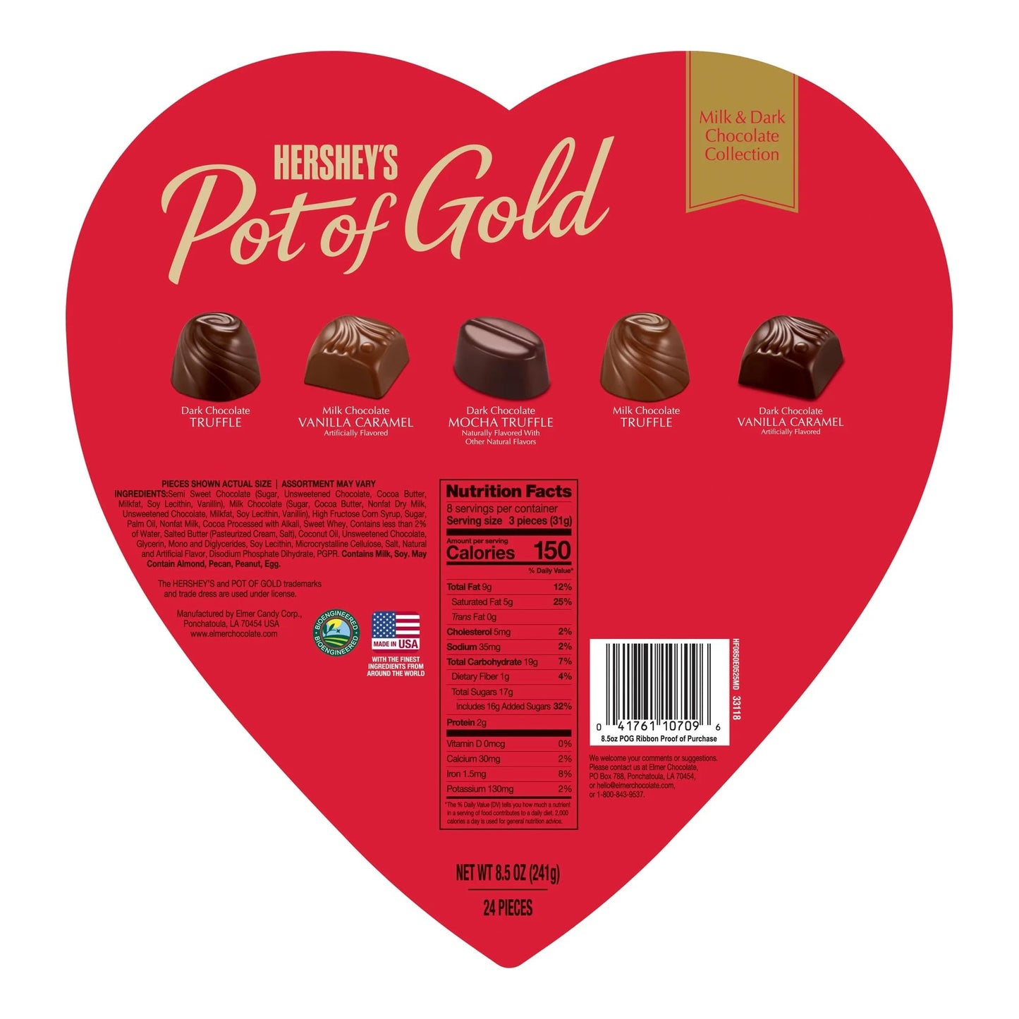 Elmer Chocolate Hershey Pot of Gold 8.5 Oz Heart - Assorted Milk and Dark Chocolates - Delicious Classics That Everyone Loves - Great for Sharing