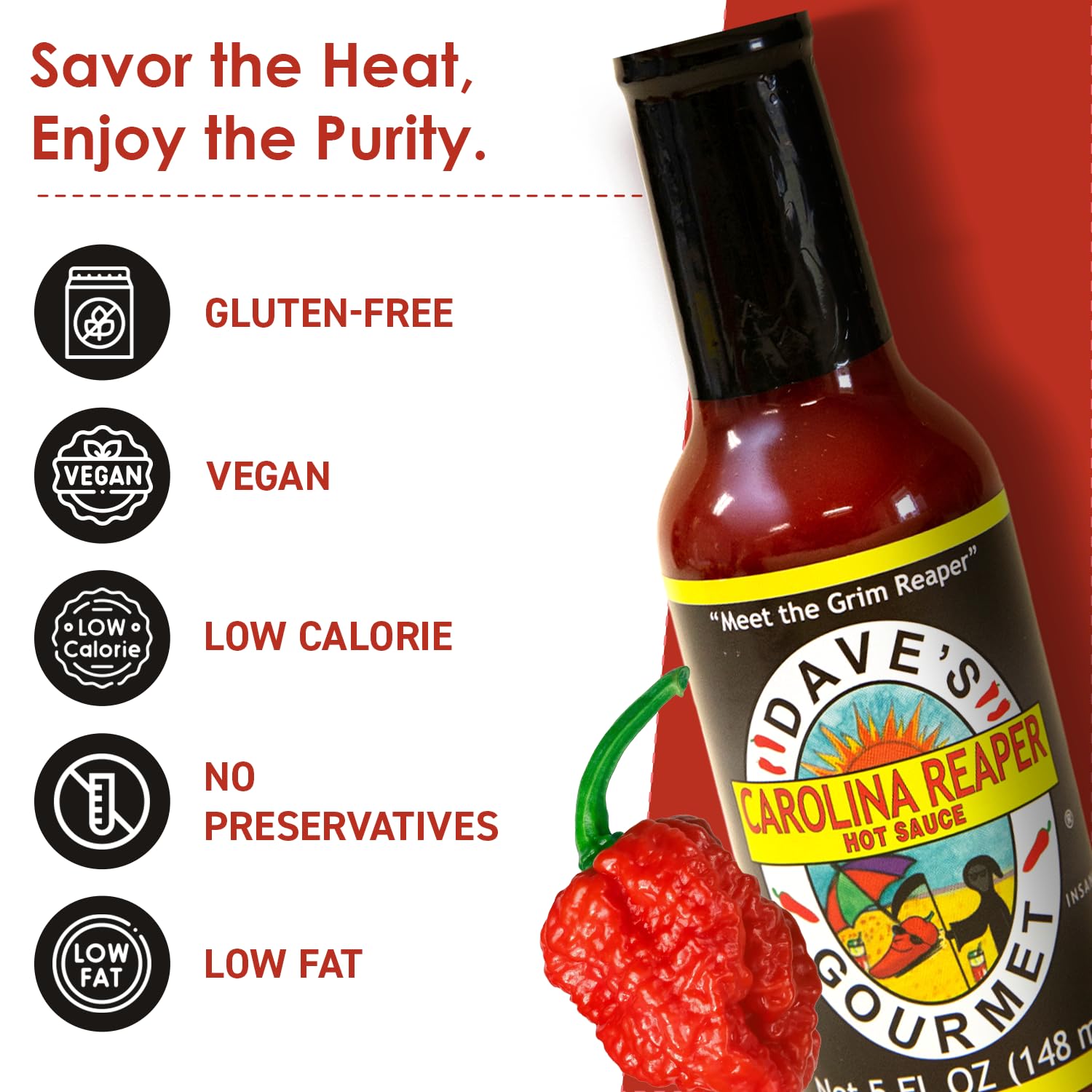 Dave's Gourmet Carolina Reaper Hot Sauce - Insanely Hot & Bold Flavor - Carolina hot pepper - Ideal for Tacos, Wings, Marinades & More - Gluten Free