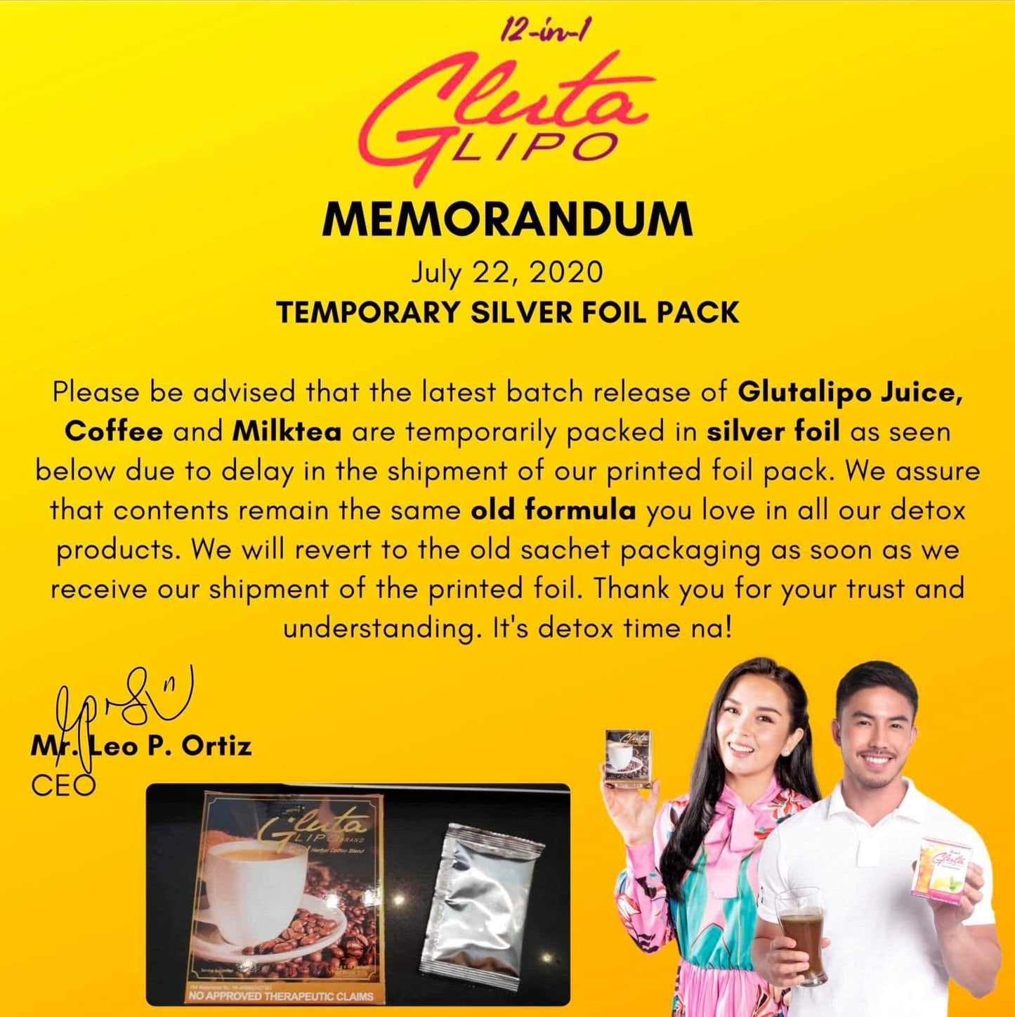 GlutaLipo Gold Series Signature Fiber Coffee & Milky Melon Mix Bundle - 20 Sachets