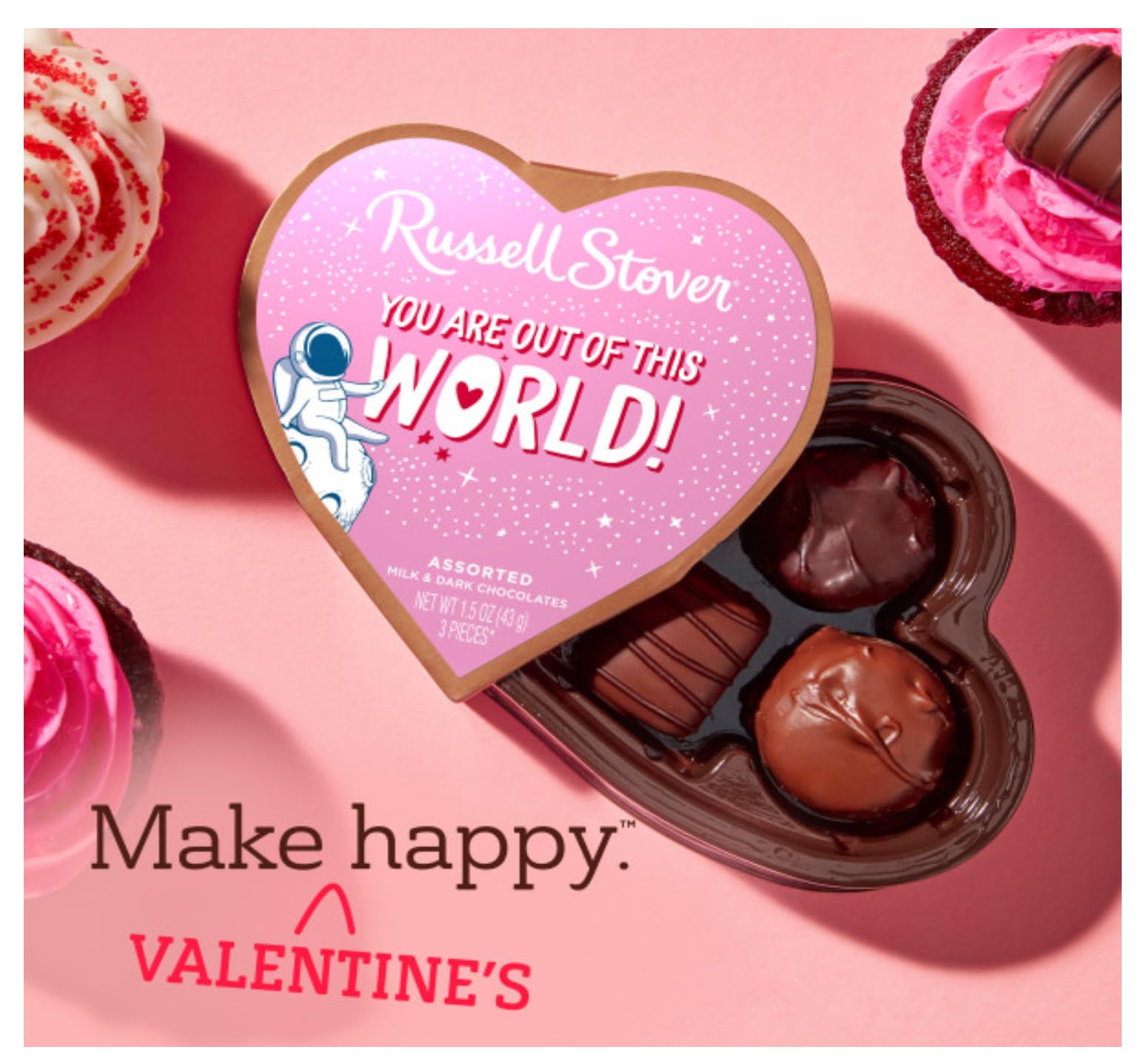 Russell Stover Valentine's Day Cosmic Hearts - Pack of 2-3 Pieces Per Box - Assorted Milk and Dark Chocolate - Great for Giving That Special Someone