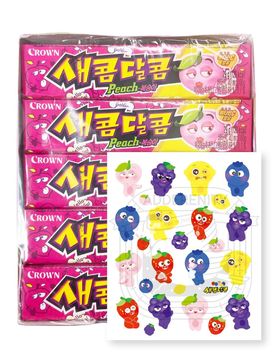 Crown Sweet and Sour Candy Peach Flavor 435g (29g X 15ea) + Cute Character Stickers