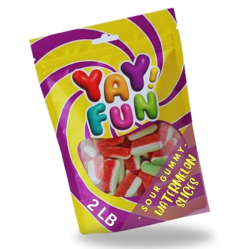 Sour Watermelon Slices Candy, Halal Candy Bulk 2 Pound Bag | Sweet & Tangy Watermelon Slice Gummies | Sour Watermelon Candy for Parties, Candy
