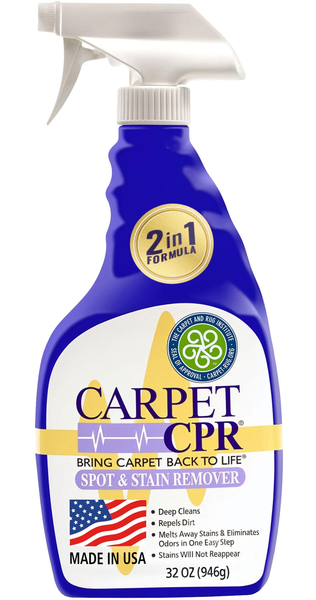 Carpet CPR Spot & Stain Remover (32 oz.) - Eliminates Stains & Odors On Carpet, Rugs, & Car Mats In Seconds, Removes Toughest Carpet Spots Permanently
