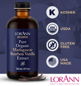 LorAnn Oils Reserve Pure Organic Madagascar Bourbon Vanilla Extract - Real, Organic Vanilla Extract for Baking, Pure Flavor & Bourbon, 4 Ounce