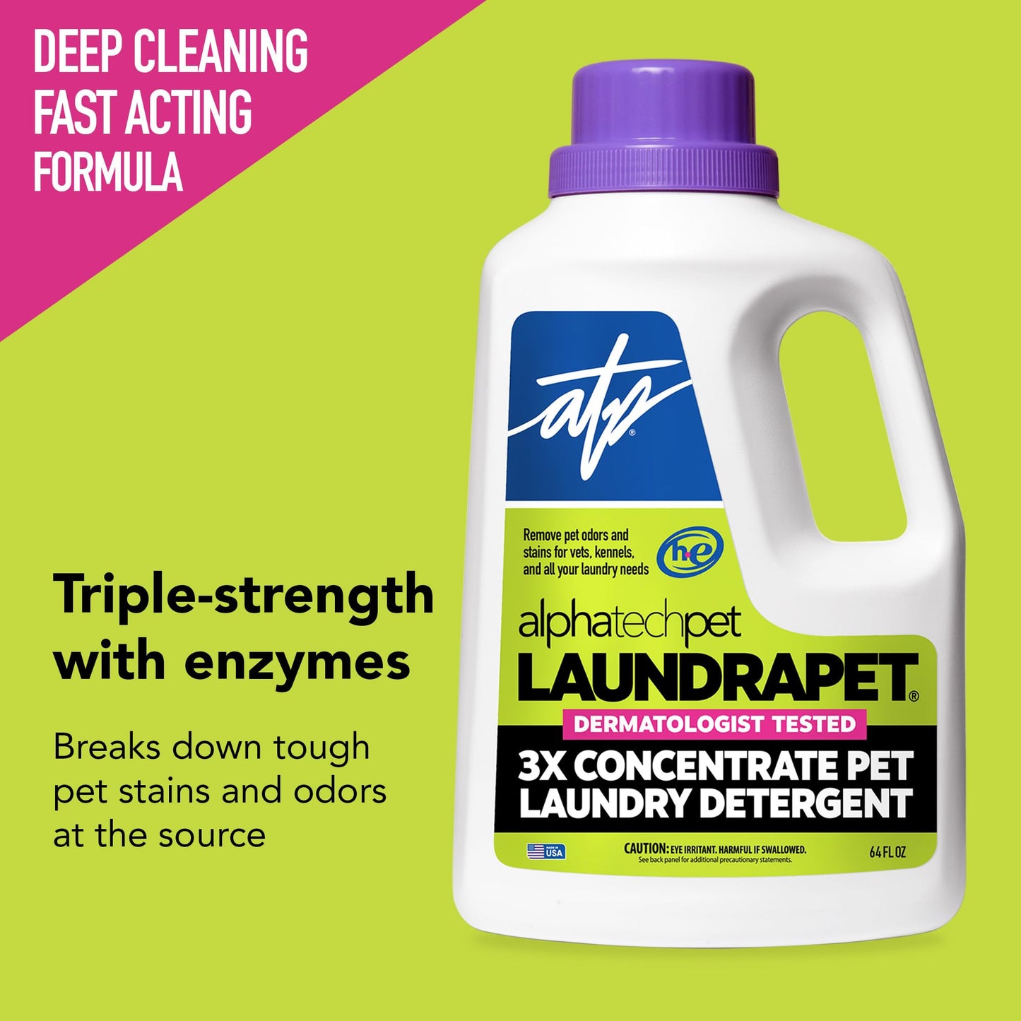 LaundraPet 3X Strength Premium Laundry Detergent with Enzyme Cleaner - 64 Oz (96 Washes) Pet Stain and Odor Eliminator, Enzymatic Detergent by Alpha