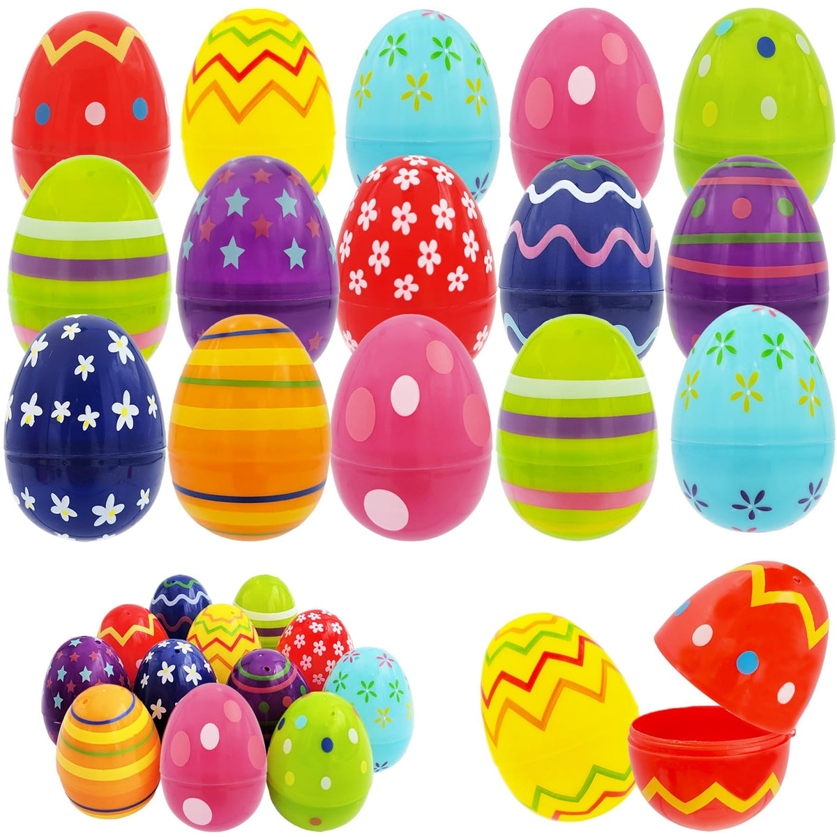 Chochkees 2000-Pack Painted Fillable Easter Eggs with Hinge Bulk Colorful Painted Plastic Easter Eggs, Perfect for Easter Egg Hunt, Surprise Egg