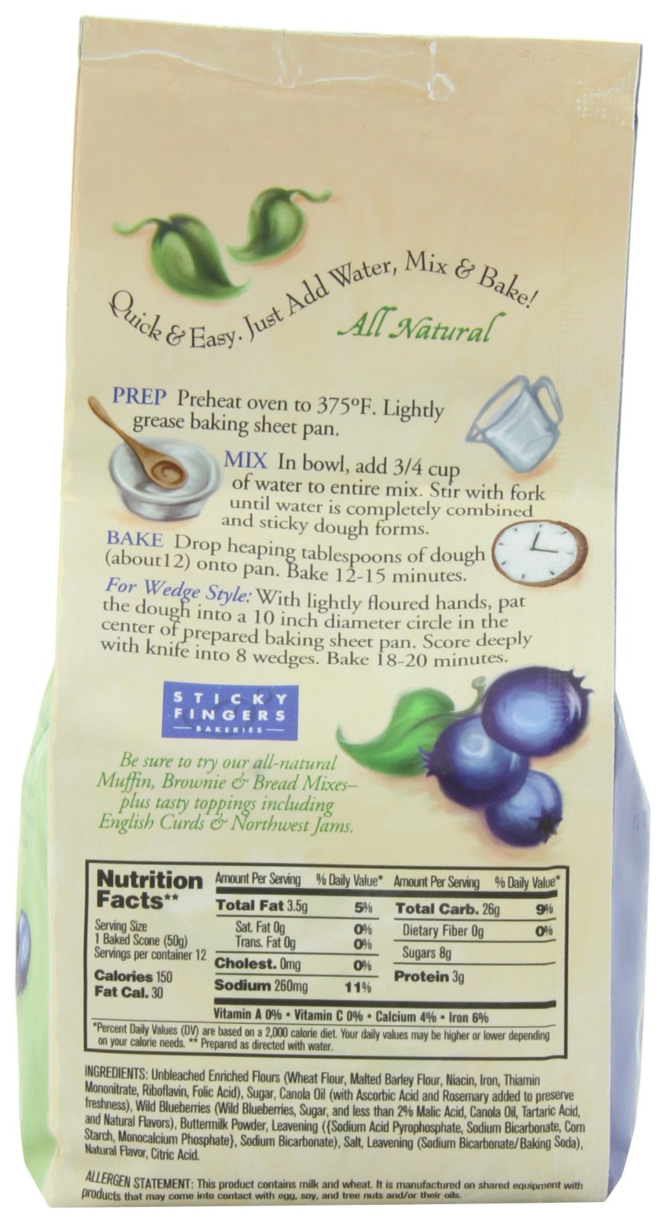 Sticky Fingers Wild Blueberry Scone Mix, 15-Ounces (Pack of 3)
