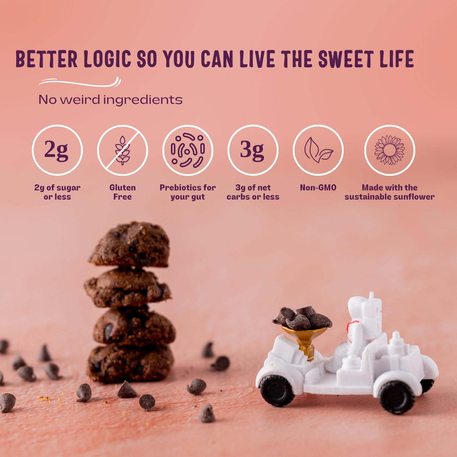 Sweet Logic Mini Cookies - Double Chocolate Brownie Cookies - Nut Free - Gluten Free Snacks - Keto - High Fiber - Non-GMO - Low Sugar - Low Carbs
