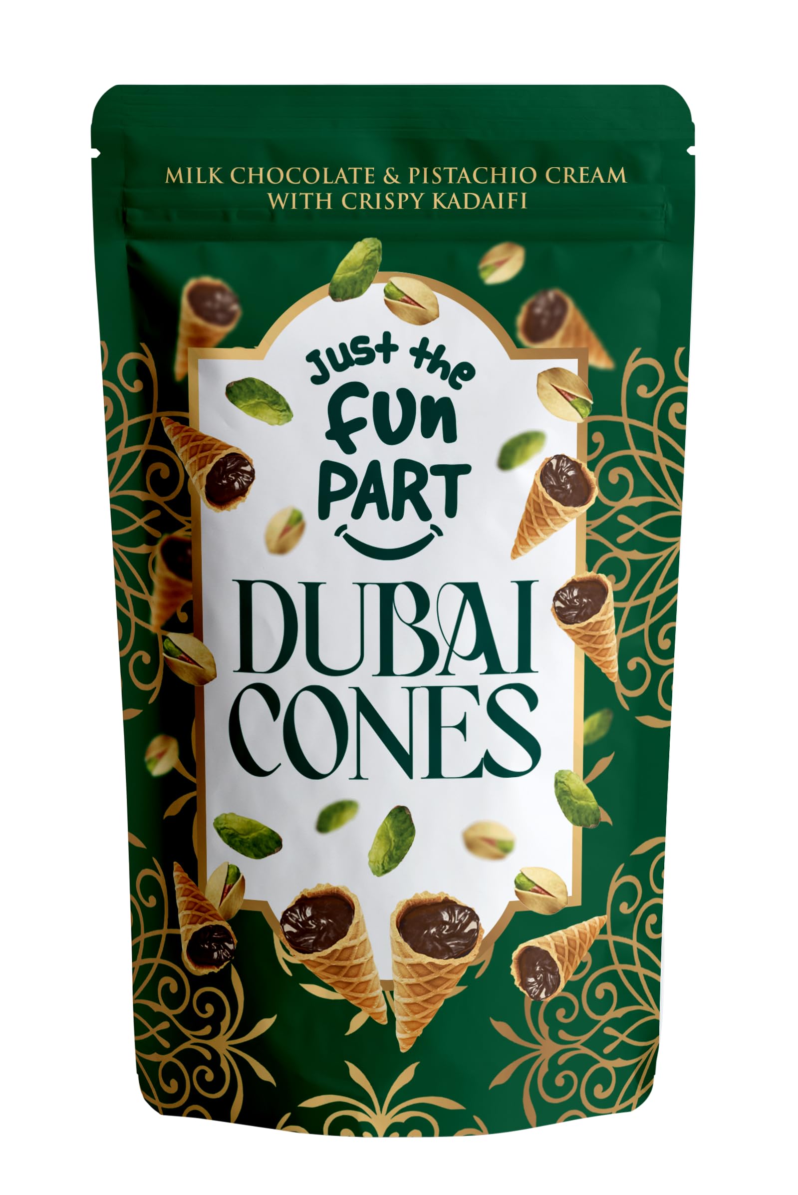 Just The Fun Part | Bite-Size Crispy Mini Waffle Dubai Cones | Filled With Premium Belgian Milk Chocolate & Pistachio Cream with Crispy Kadaifi| 4.23