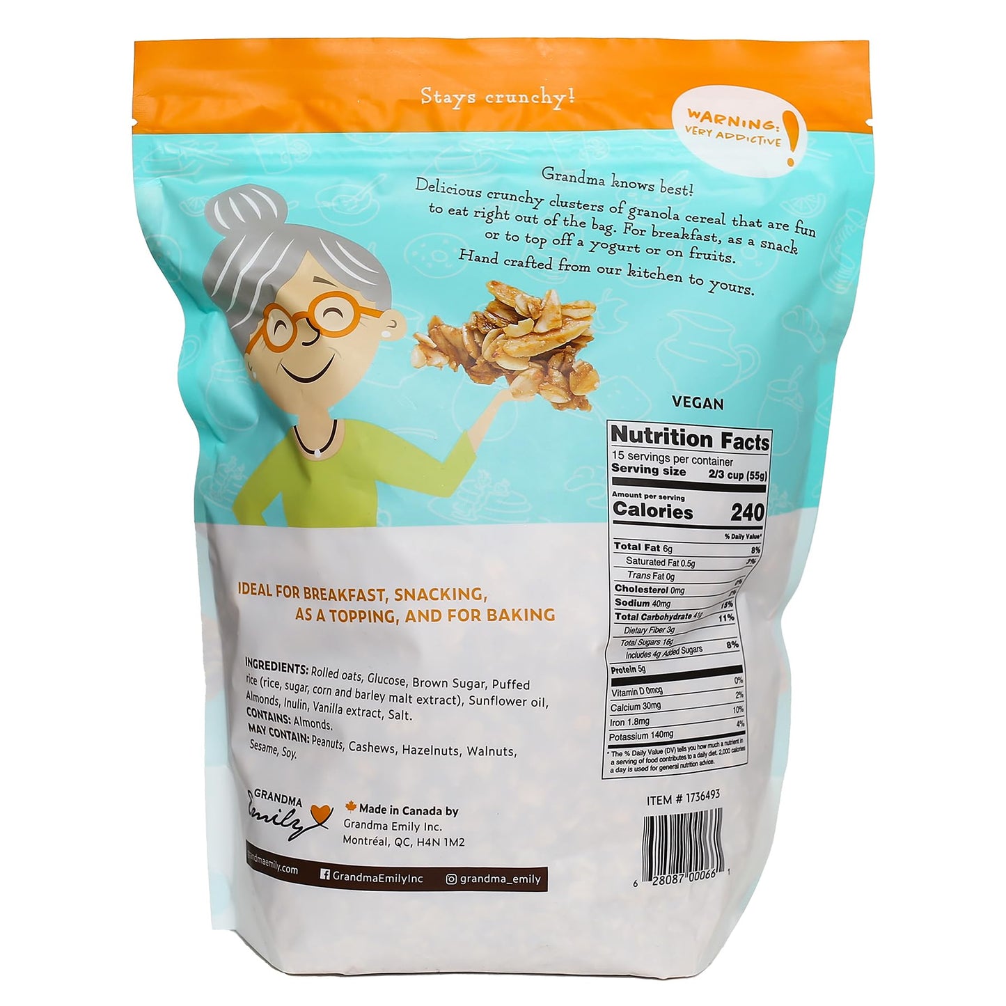 Grandma Emily Almond Vanilla Super Crunch Granola Cereal - 28 oz, Oats, Brown Sugar, Almonds, Puffed Rice