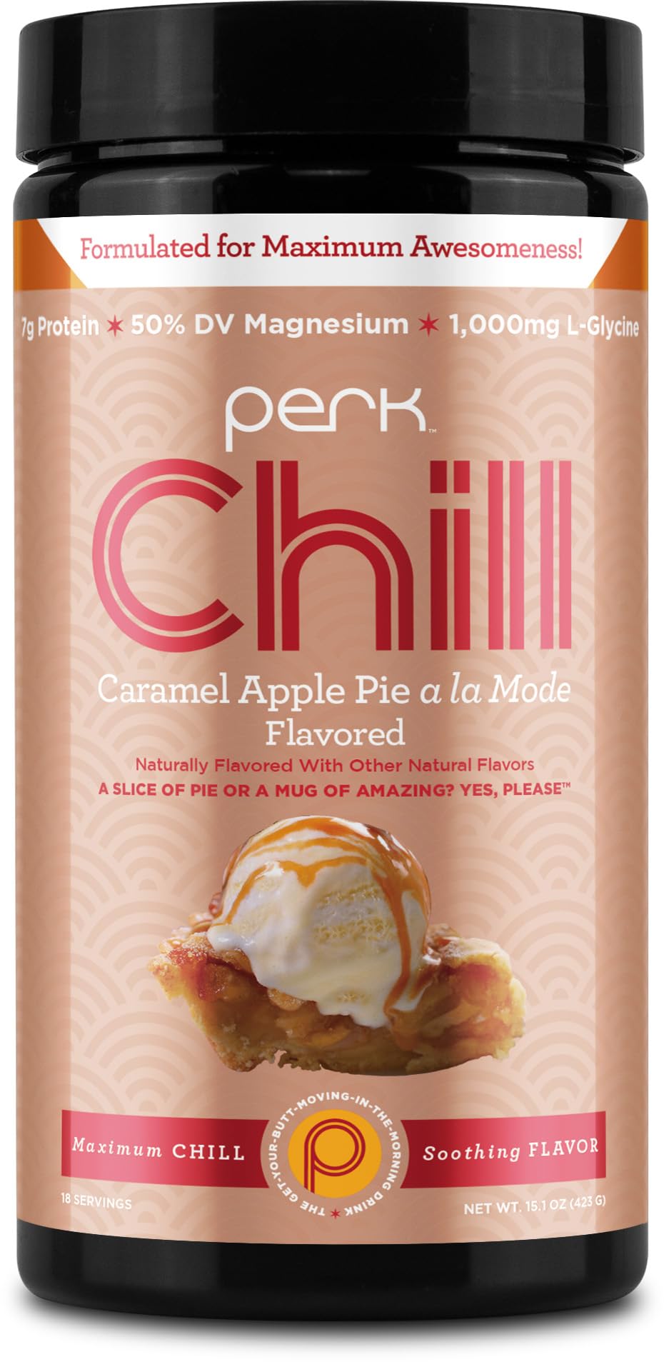 Perk Chill Drink Mix (Caramel Apple Pie) 18 Servings - Calming Melatonin-Free Nighttime Sleep Aid Support with Magnesium & L-Glycine, Gluten-Free
