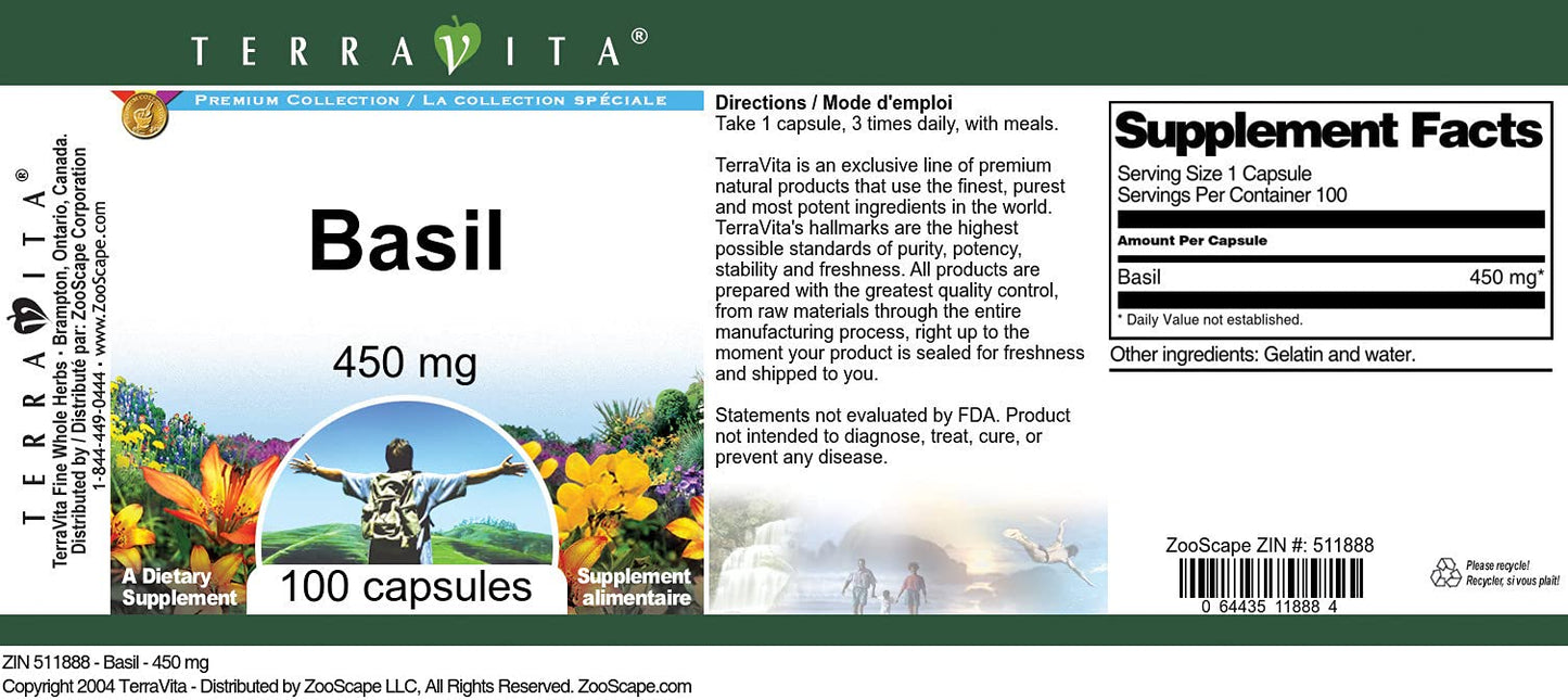 Basil - 450 mg (100 Capsules, ZIN: 511888) - 3 Pack