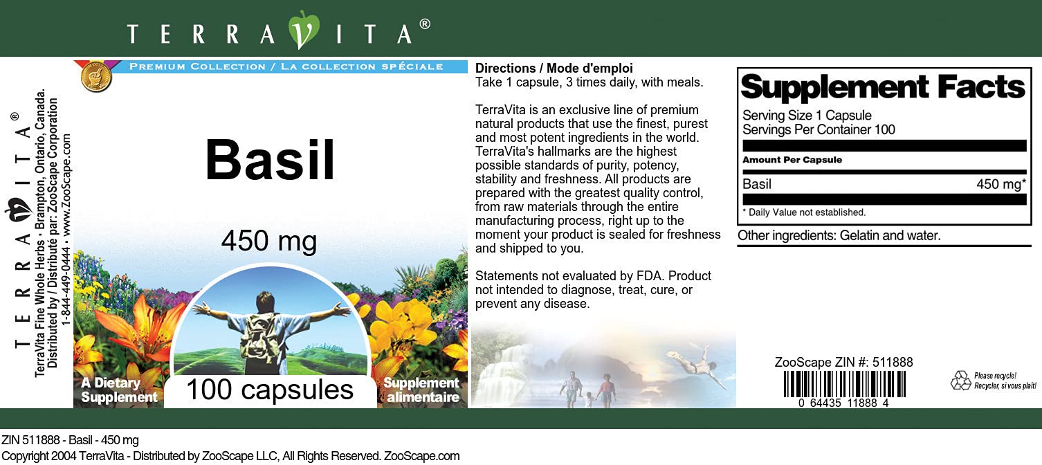 Basil - 450 mg (100 Capsules, ZIN: 511888) - 3 Pack