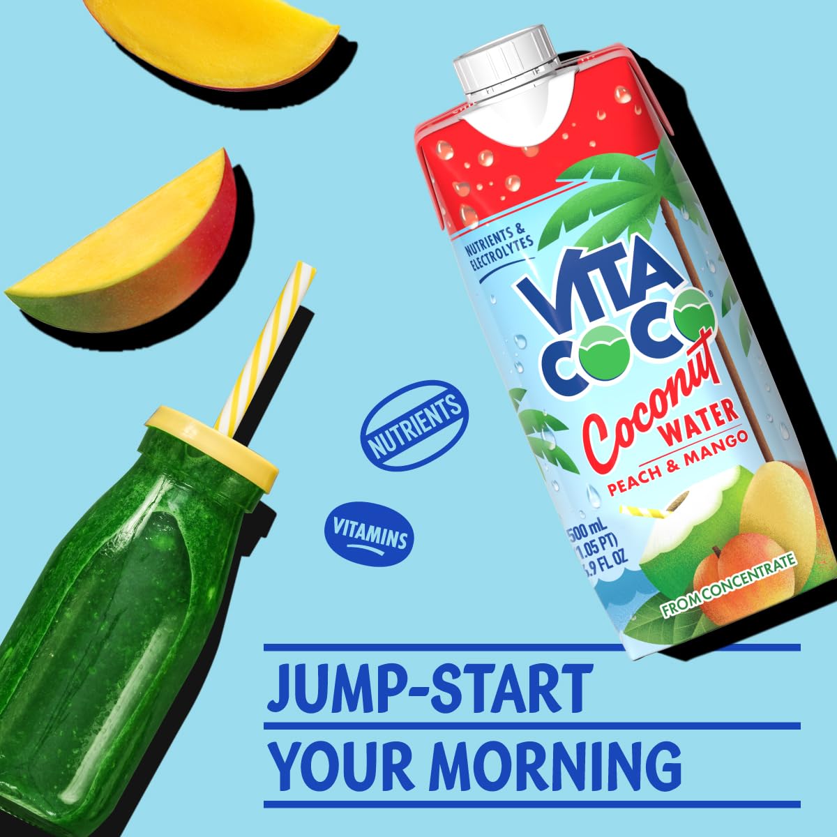 Vita Coco Coconut Water, Peach & Mango - Naturally Hydrating Electrolyte Drink - Smart Alternative to Coffee, Soda, and Sports Drinks - Gluten Free