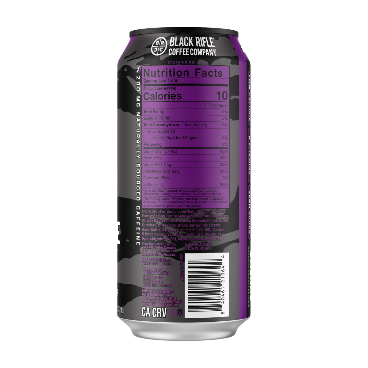 Black Rifle Energy GrapeX Zero Sugar Energy Drink, 200mg Caffeine, 16 fl oz can (Pack of 12