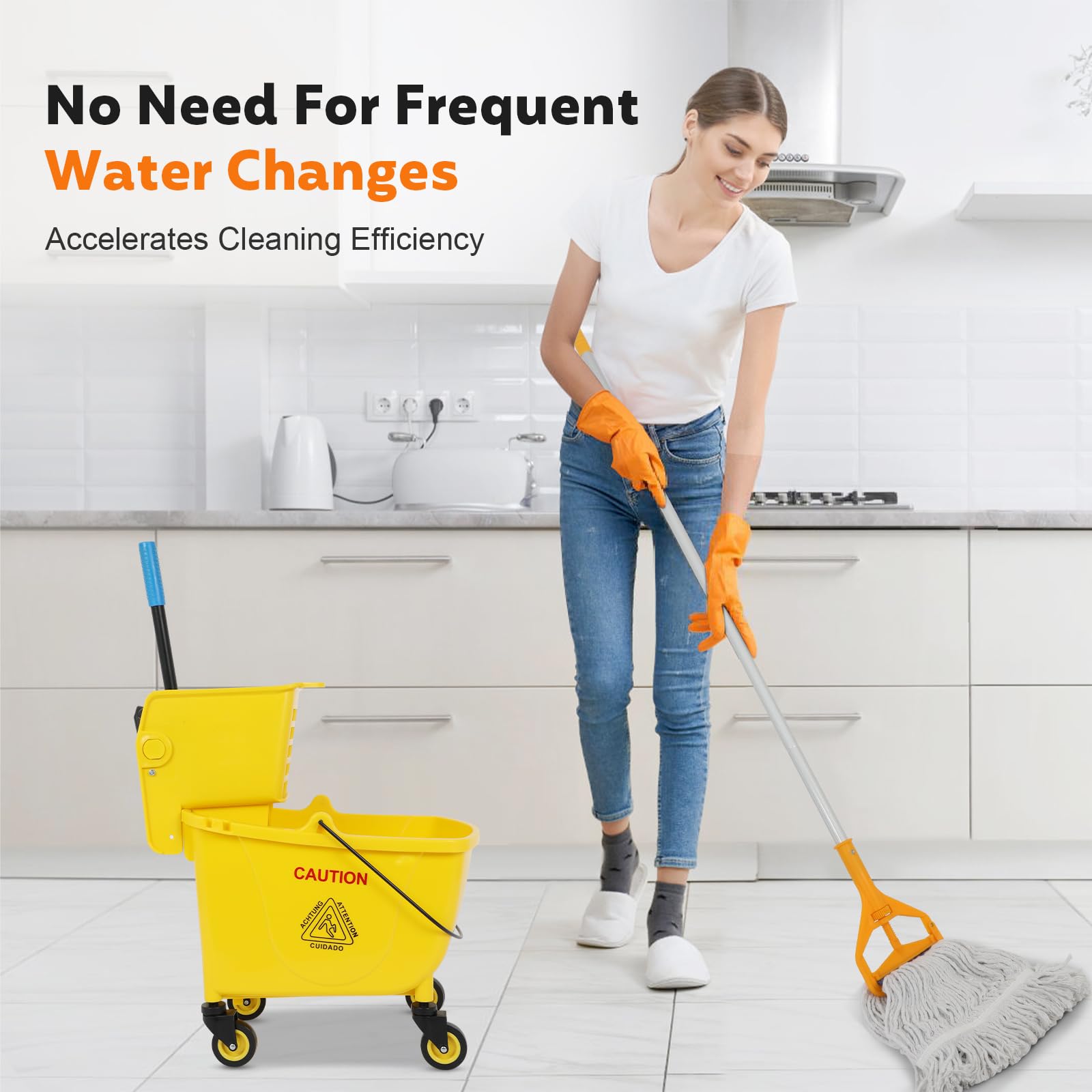 35 Qt Commercial Mop Bucket with Side Press Wringer on Wheels, Mop and Bucket Set, Add One Industrial Mop and One Mop Head Replacement