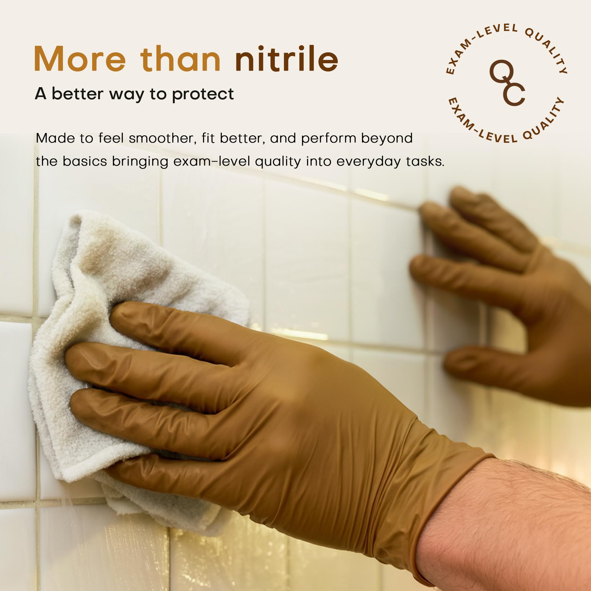 SUP Powder-Free Nitrile Gloves, 100 Count Food Safe Latex-Free Disposable Gloves for Medical Cooking Cleaning Food Prep, Tan (X-Large)