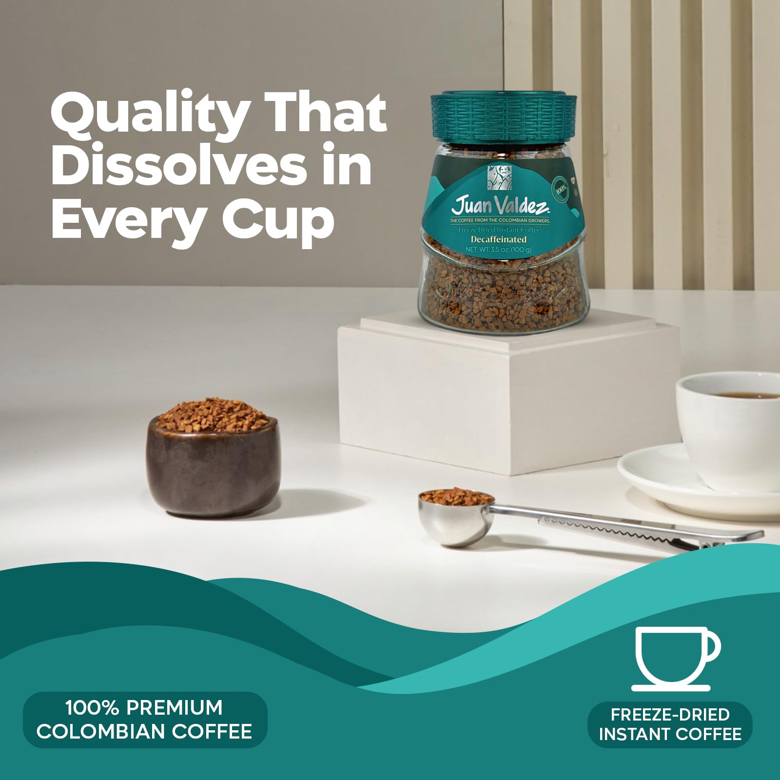 Juan Valdez Decaffeinated Freeze Dried Coffee | 100% Colombian Arabica Beans | 100% Colombian Coffee | 3.5 oz / 100 gr Jar | Rich Flavor, Naturally