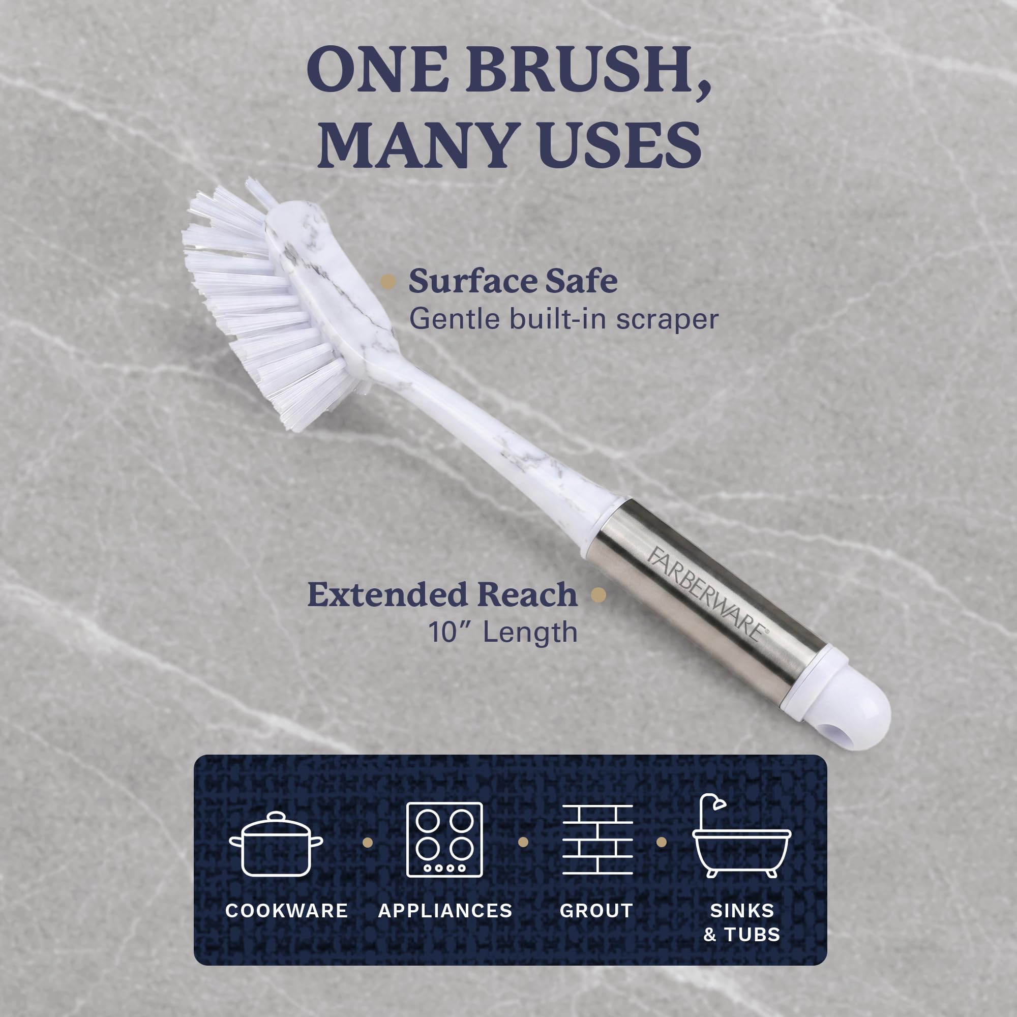 Farberware Dish Brush with Handle - 2 Pack Kitchen Scrub Brush for Dishes, Non-Scratch Dishwashing Brush Set with Firm Bristles for Pots, Pans