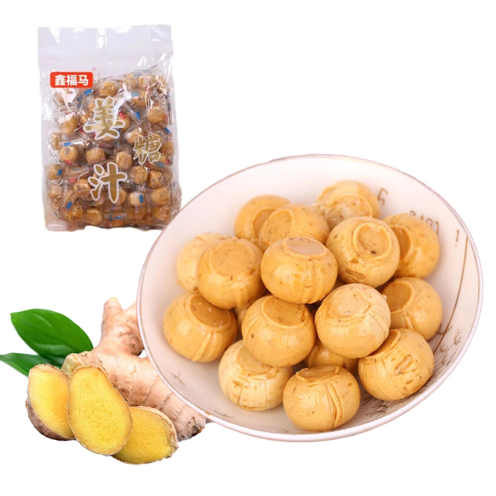 Hard Ginger Candy, Individually Wrapped | Original Flavor with Fresh Ginger Taste, ASMR Gem Candy, Chinese Snack | Bulk Size for Snacking & Sharing