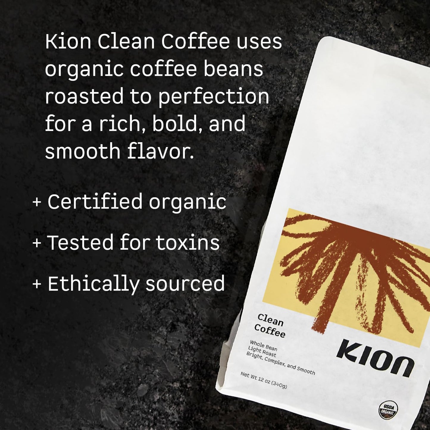 Kion Clean Coffee - Organic Whole Bean Coffee - Light Roast - 12 Oz
