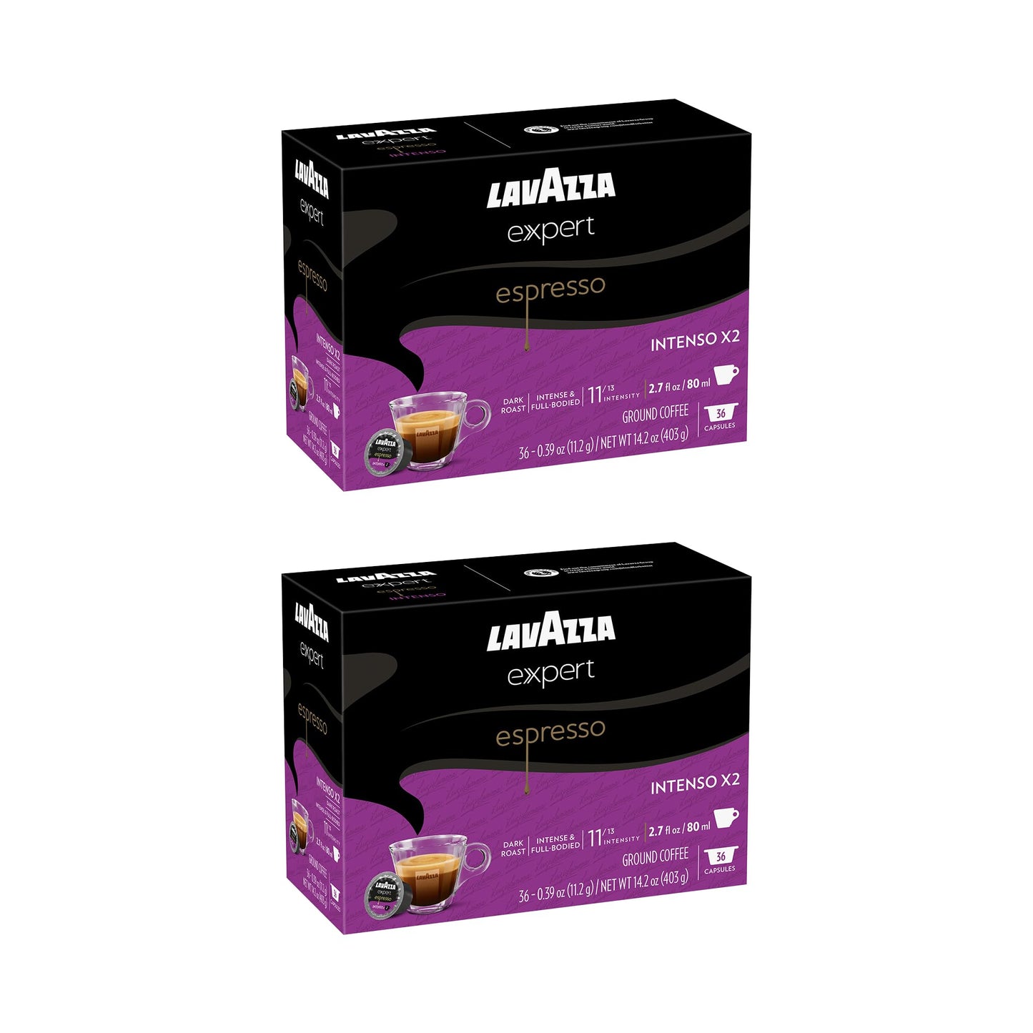 Lavazza Expert Espresso Intenso Double Shot Capsules, Dark Roast, Arabica and Robusta Blend, Compatible with Lavazza Classy Machines (72 Capsules)