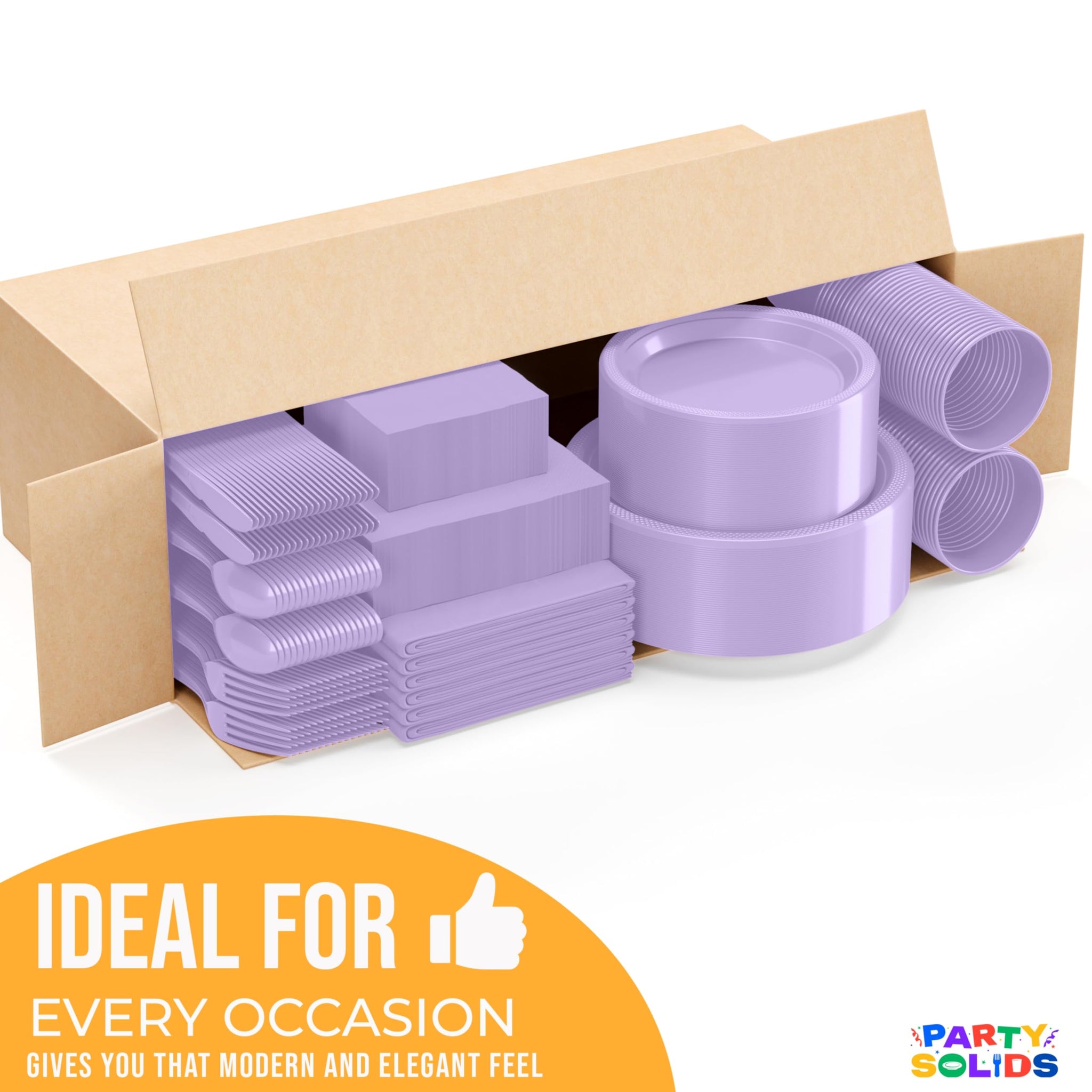 Party Solids 403 Pcs Lavender Plastic Plates For Party, Lavender Disposable Plates Set, 50 Each 9" Plate, 7" Plate, 12 Oz Cups, 2 Size Napkins