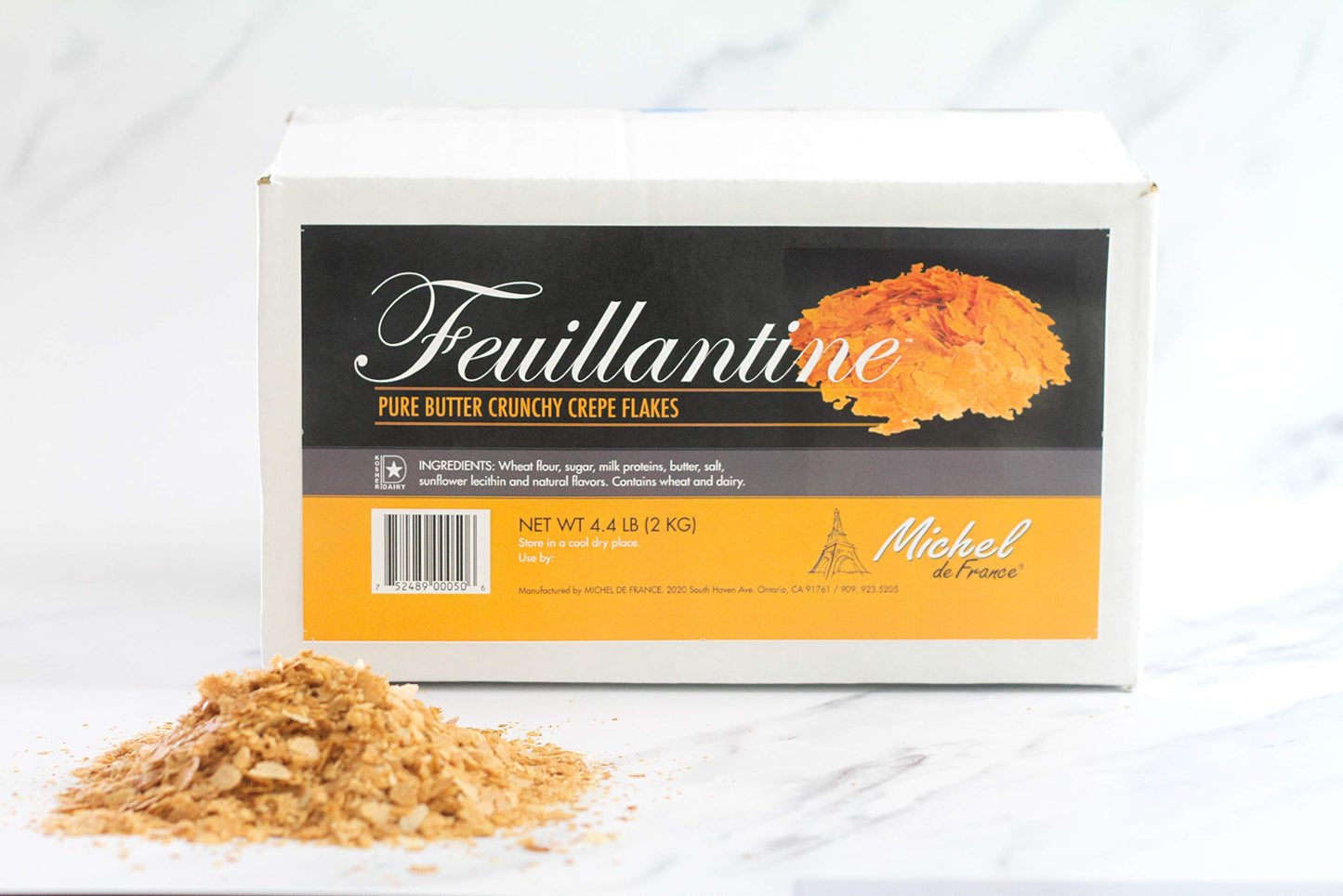 Feuillantine™-Crispy confection made from thin, sweetened crêpes.