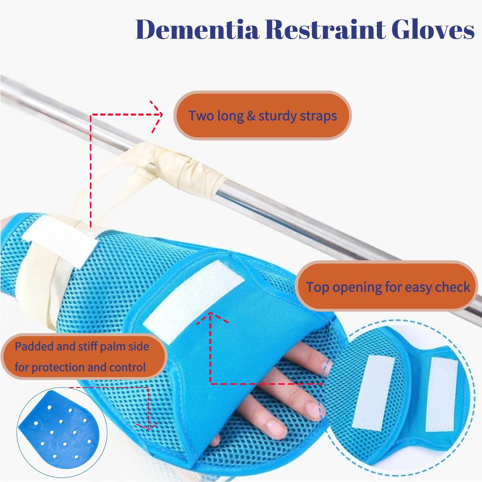 BNOKRTEP Dementia Hand Restraint Gloves for Elderly, Padded Adult Anti-scratching Hand Mitts for Protection, Breathing Netting Safety Control Gloves 2