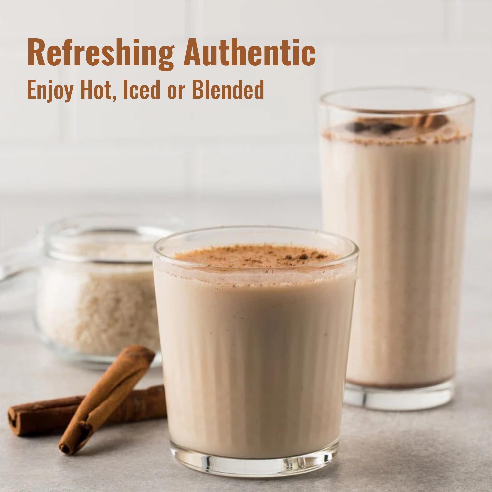 MOCAFE Horchata Mix Powder, café-crafted premium instant Mexican agua fresca, enjoy hot, iced, or frappe blended, bulk 3lb bag