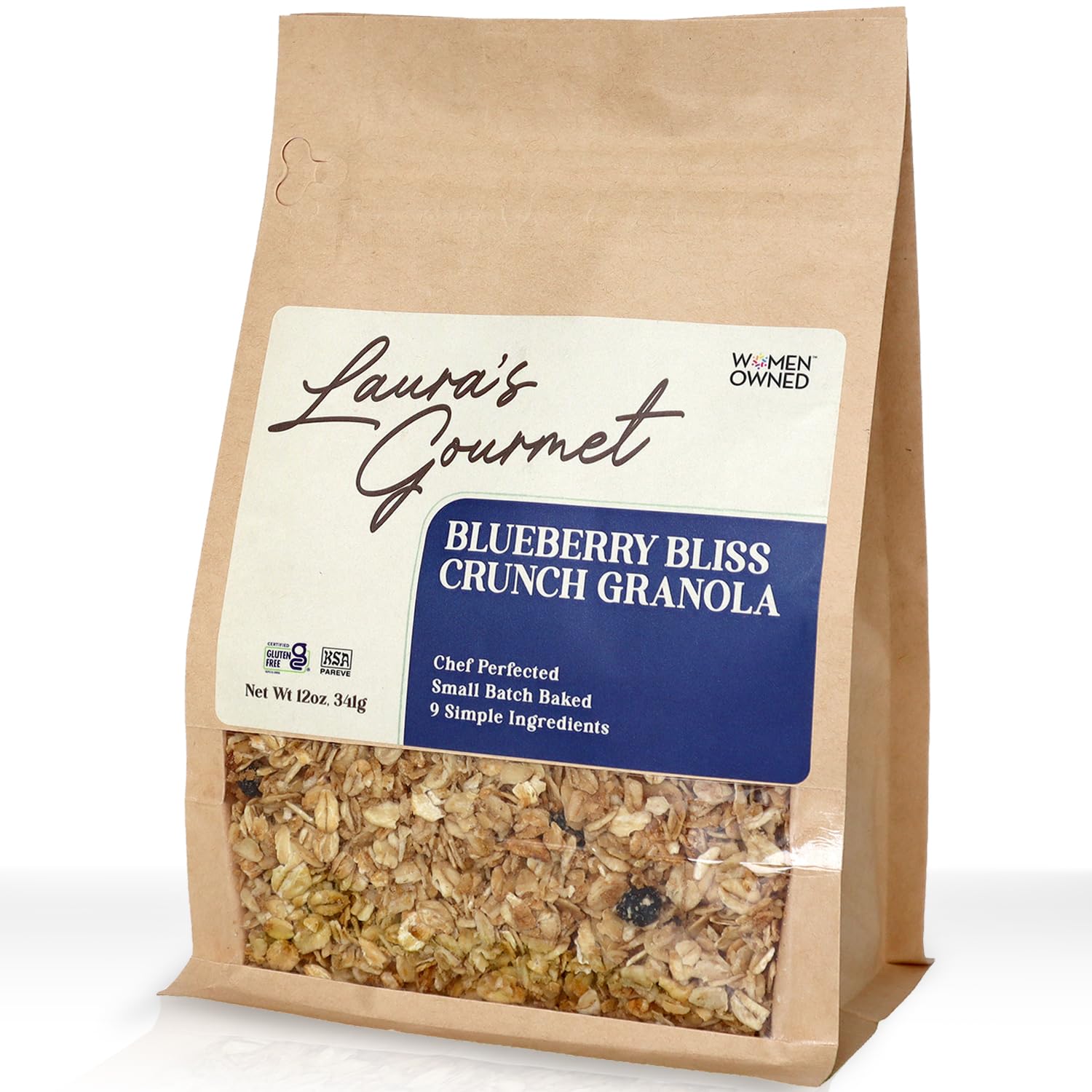 Laura's Gourmet Granola BlueBerry Bliss Crunch, 2 lb, Gluten-Free Oats, Vegan, Dairy & Soy Free Snack, Organic Agave, Chewy Blueberries, Citrus