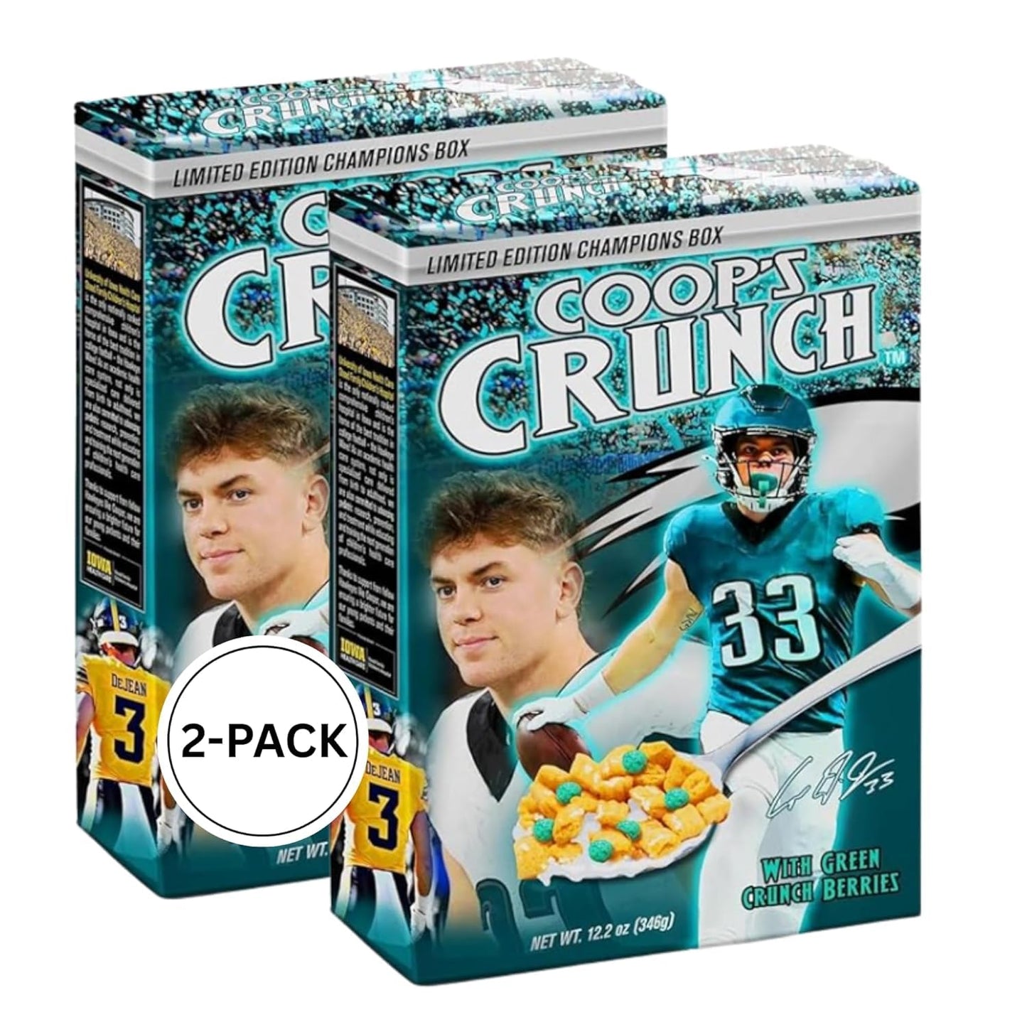 Cooper DeJean Limited Edition Cereal with Green Crunch Berries - Coop’s Crunch Charity Breakfast Cereal - Corn & Oat Puffs - Fun Gift & Collector Box