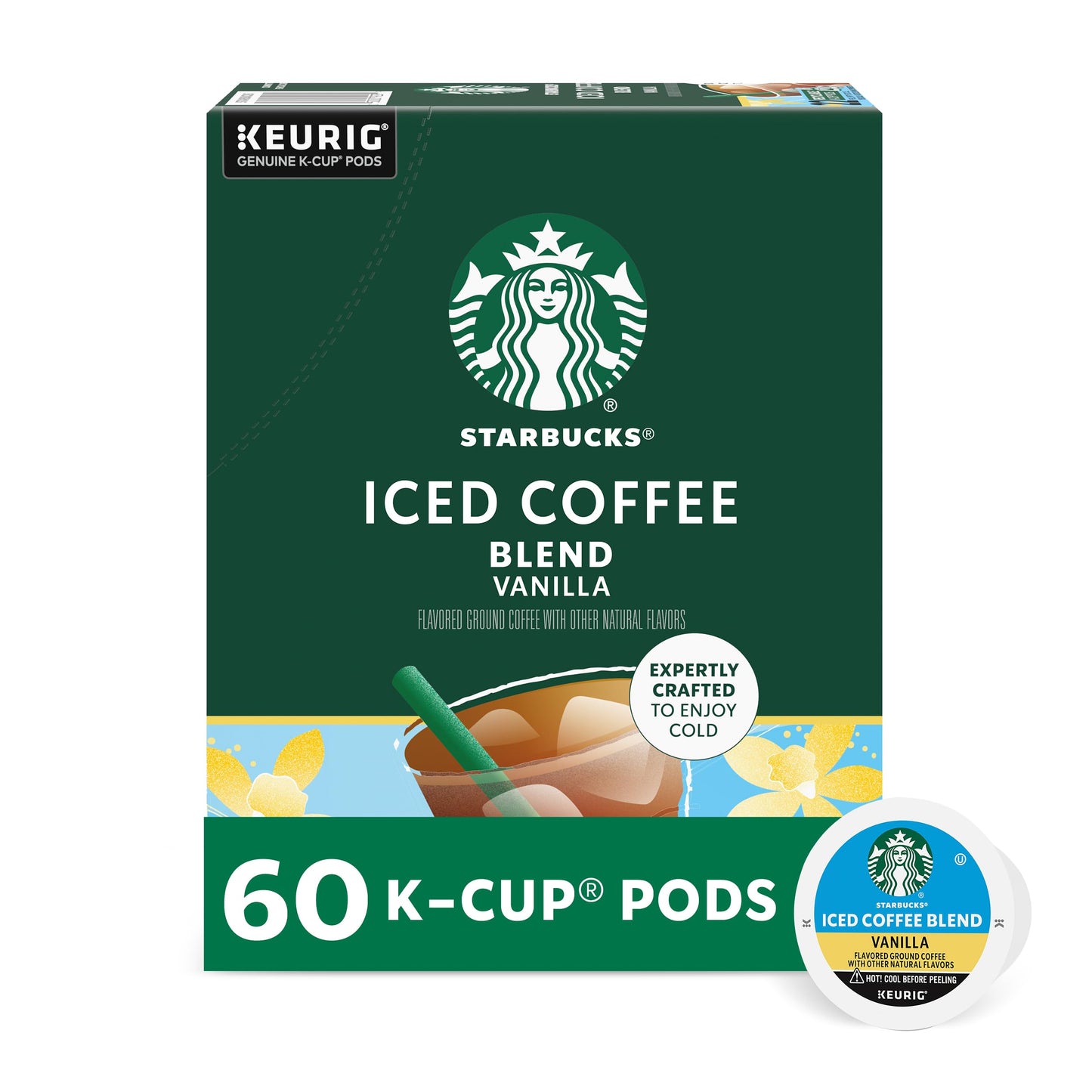 Starbucks K-Cup Coffee Pods, Iced Coffee Blend, Vanilla Naturally Flavored for Keurig Brewers, 100% Arabica, 6 Boxes (60 Pods Total)