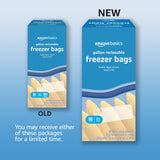 Amazon Basics Reclosable Freezer Gallon Size Bags with Double Zipper Seal, Stand-Up Bottom, BPA Free, 90 Count (Previously Solimo)