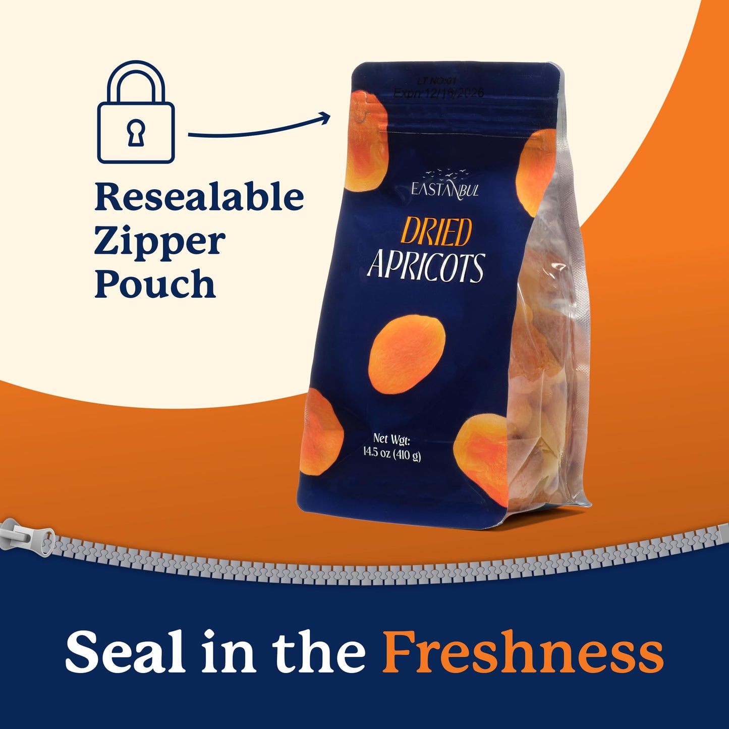 Eastanbul Dried Apricots, 14.5oz, Apricots Dried Fruits Snacks, No Sugar Added, Premium Turkish Fruit Yet Moist & Plump, Guilt-Free, Non-GMO, Whole