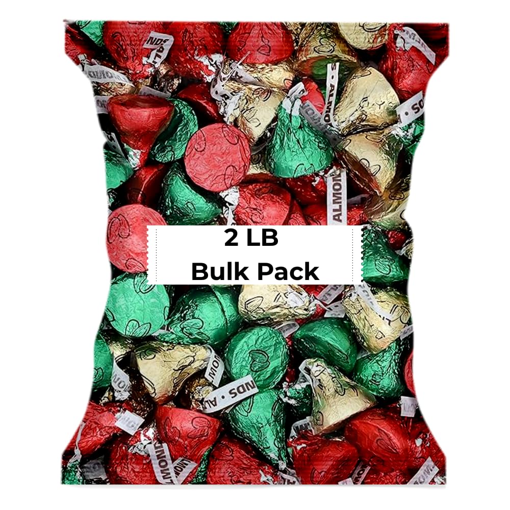Candykrave Hershey'ss Cristmas Almond Kisses Milk Chocolate candy - (2LB 180 pcs) - Bulk chocolate Silver Foil Candy variety pack - Delicious Treats