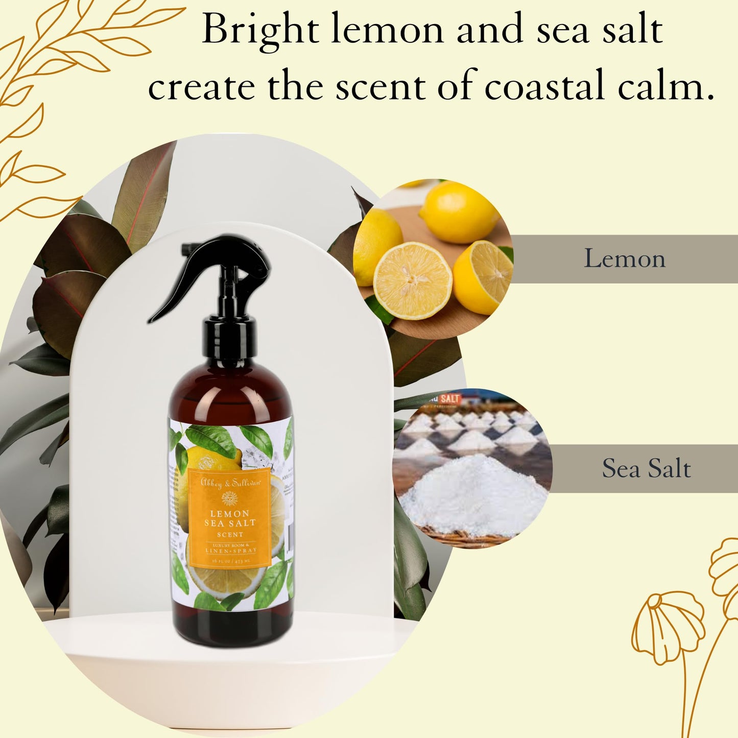 Abbey & Sullivan Linen Spray, Lemon Sea Salt, 16 oz