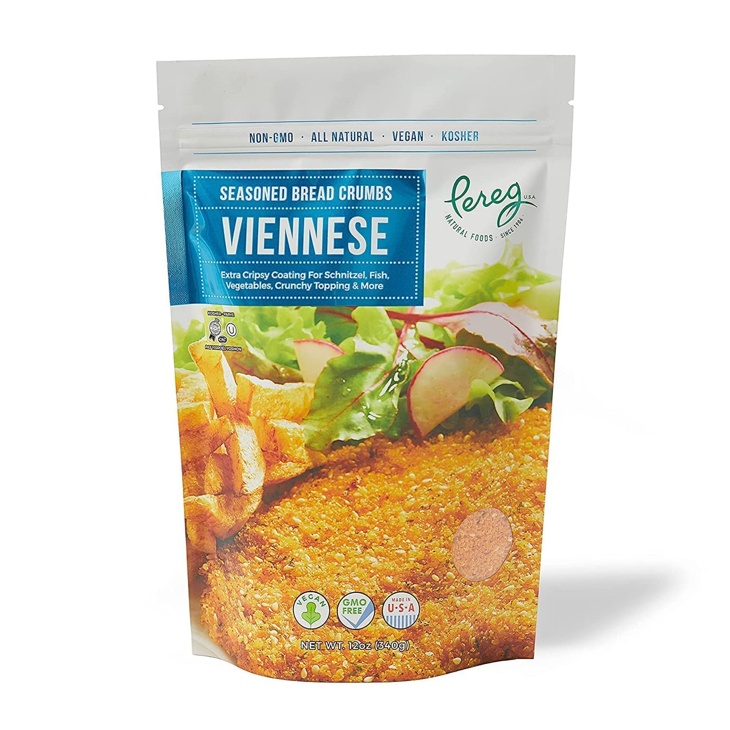 Pereg Bread Crumbs Viennese (12 Oz x 6 Pack) - Crispy Crunchy Breadcrumbs for Coating & Stuffing - Coat Schnitzel, Vegetables, Fish, Meatballs - Kosher Certified - Resealable Packaging
