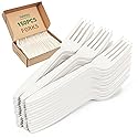 FEHHTO 100% Compostable Fork, 7" Disposable Cornstarch Forks Heavy Duty Cutlery BPI Certified Eco-Friendly Utensils Biodegradable Party Dinner
