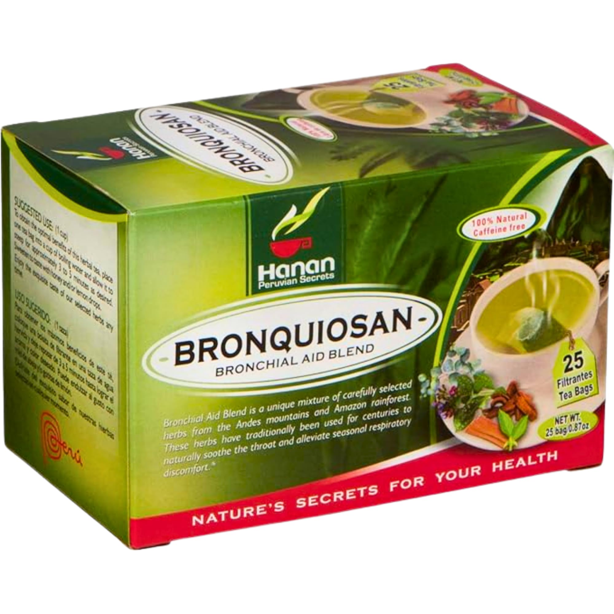 Hanan Bronchial Wellness 25 Tea Bags - Bronquiosan for Respiratory Lung Health Blend of Dried Eucalyptus Leaves, Cat's Claw Herbal Supplement