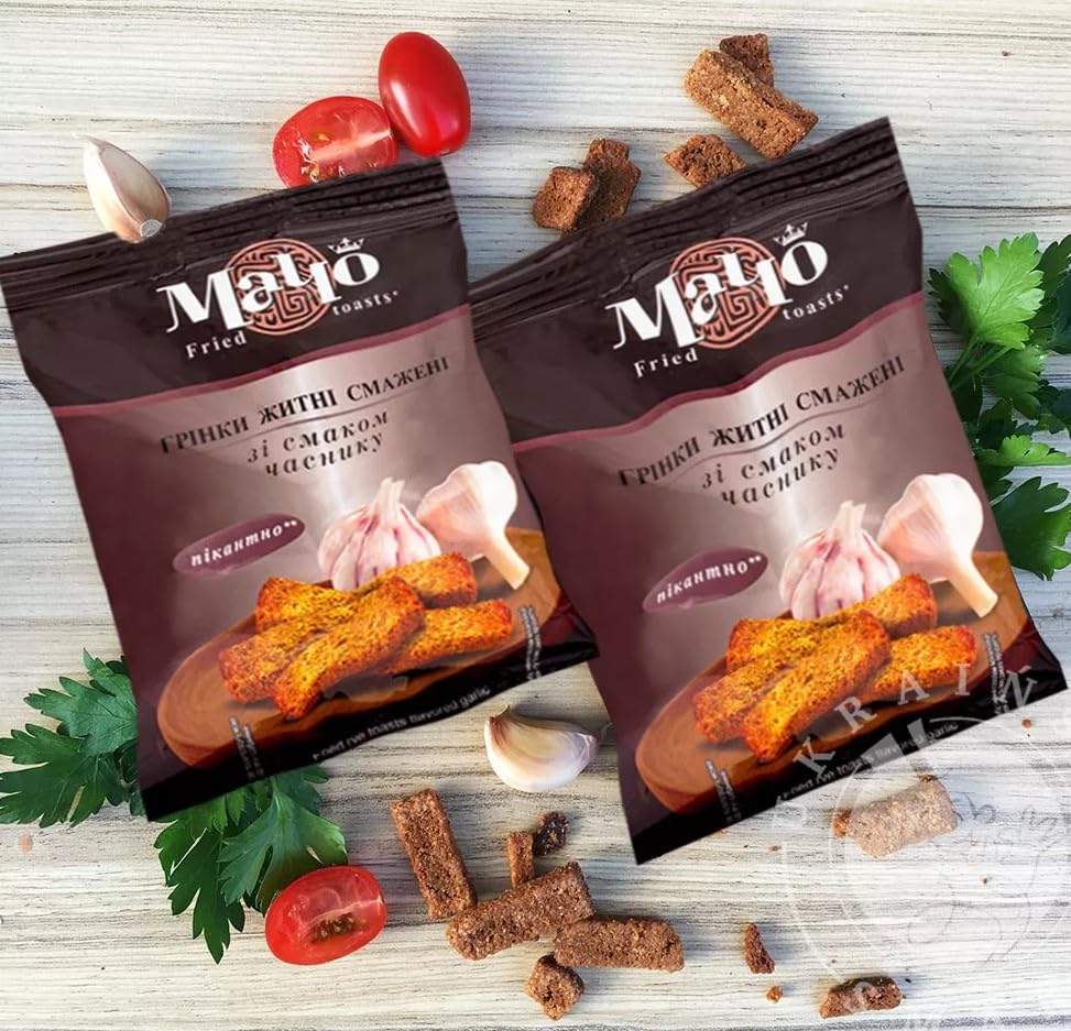 Macho Fried Rye Toasts Suhariki GMO Free 3.88 oz / 110 g Product of Ukraine (3 Pack, Taste of Garlic)