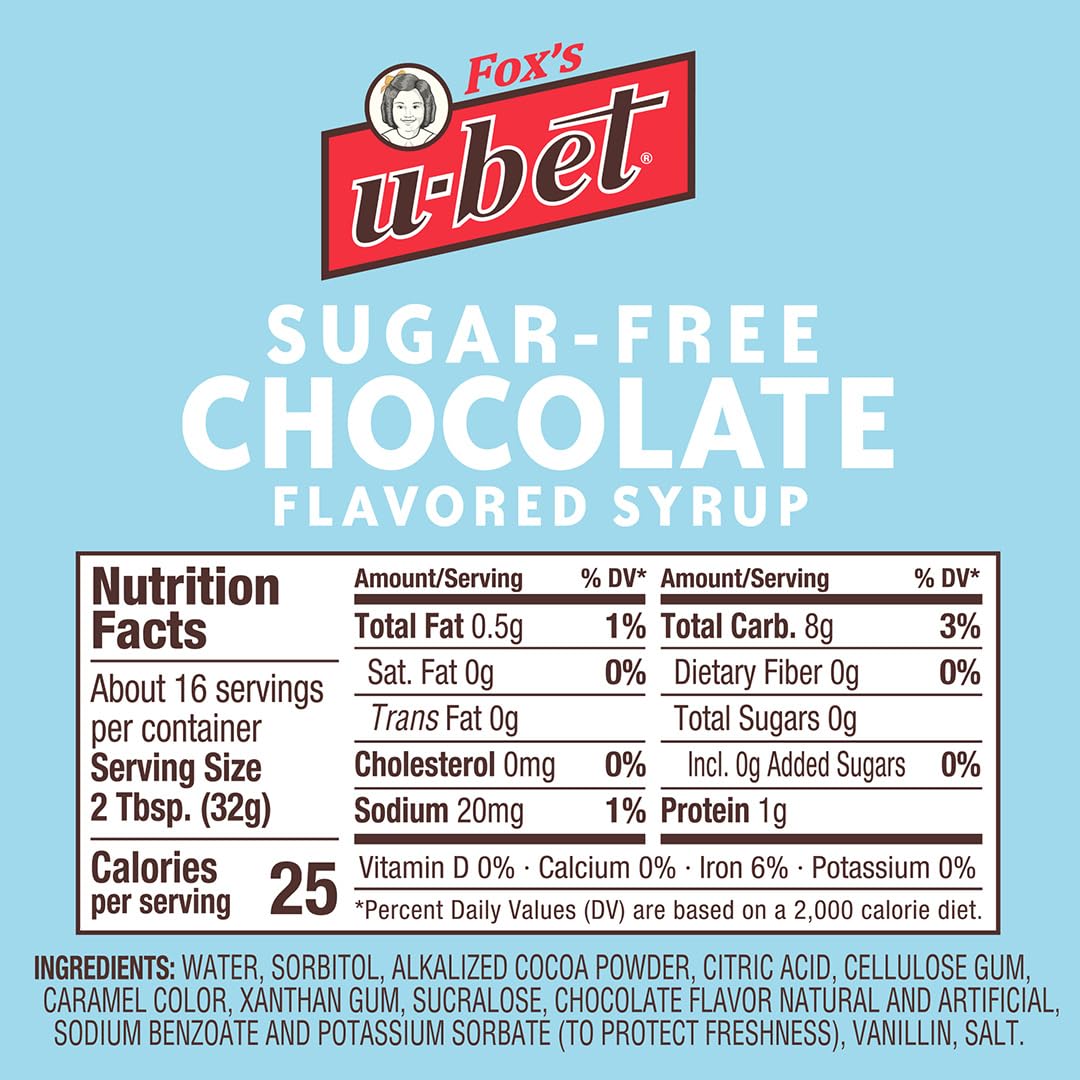 FOX'S U-BET Syrup Bottle, Kosher Certified, Brooklyn Original, Fat Free (1-Pack, Sugar-Free Chocolate)