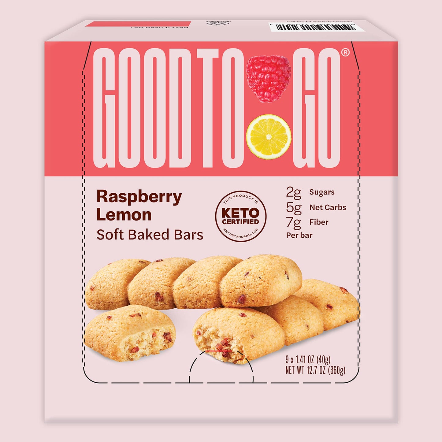 GOODTO GO Soft Baked Bars - Raspberry Lemon, 9 Pack - Gluten Free, Keto Certified, Paleo Friendly, Low Carb Snacks