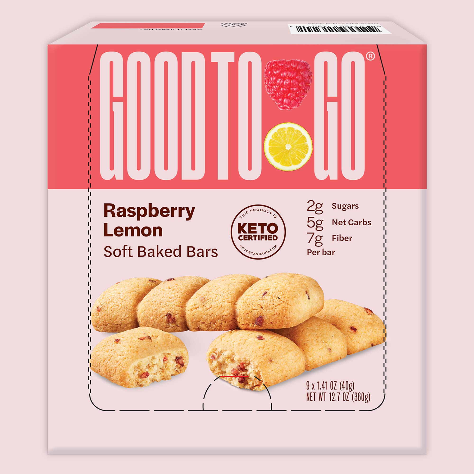 GOODTO GO Soft Baked Bars - Raspberry Lemon, 9 Pack - Gluten Free, Keto Certified, Paleo Friendly, Low Carb Snacks