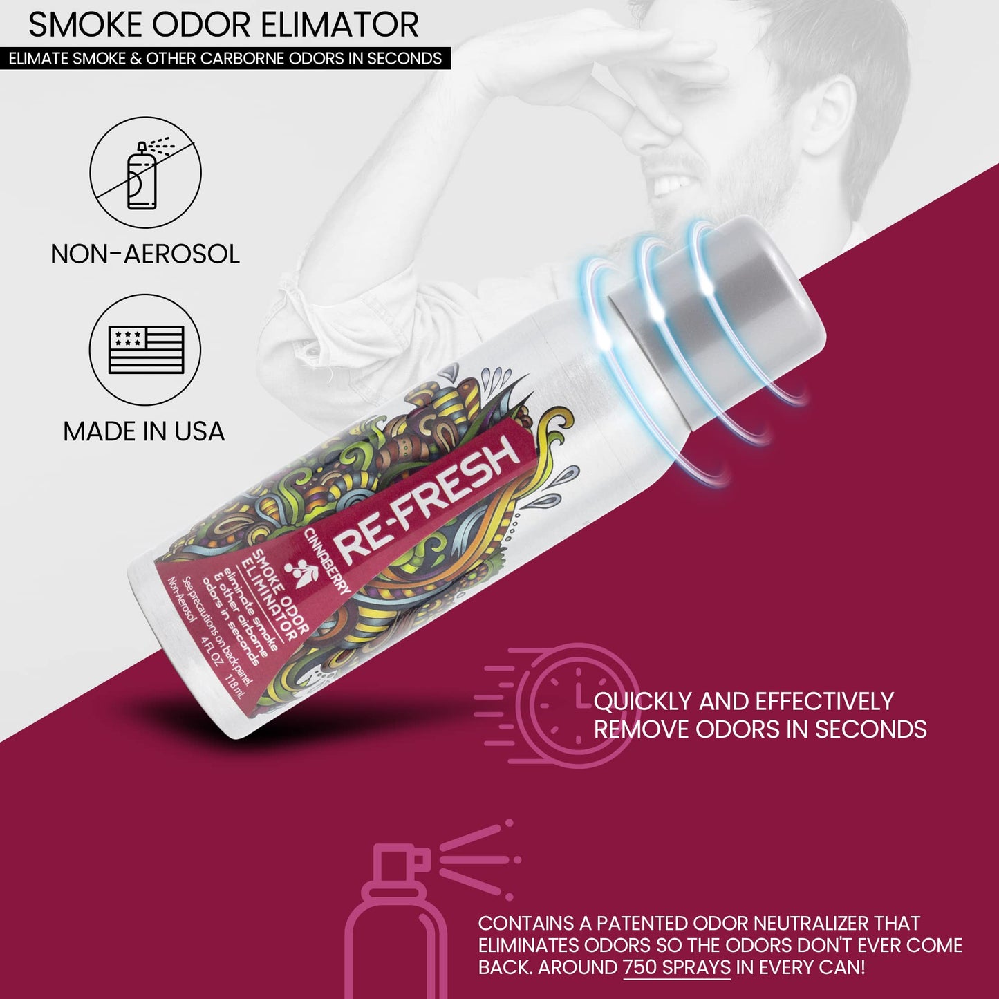 Re - Fresh Smoke Odor Eliminator - 4oz Professional Air Freshener Spray - Quick and Effective Odor Eliminator for Strong Odor - Room Deodorizer