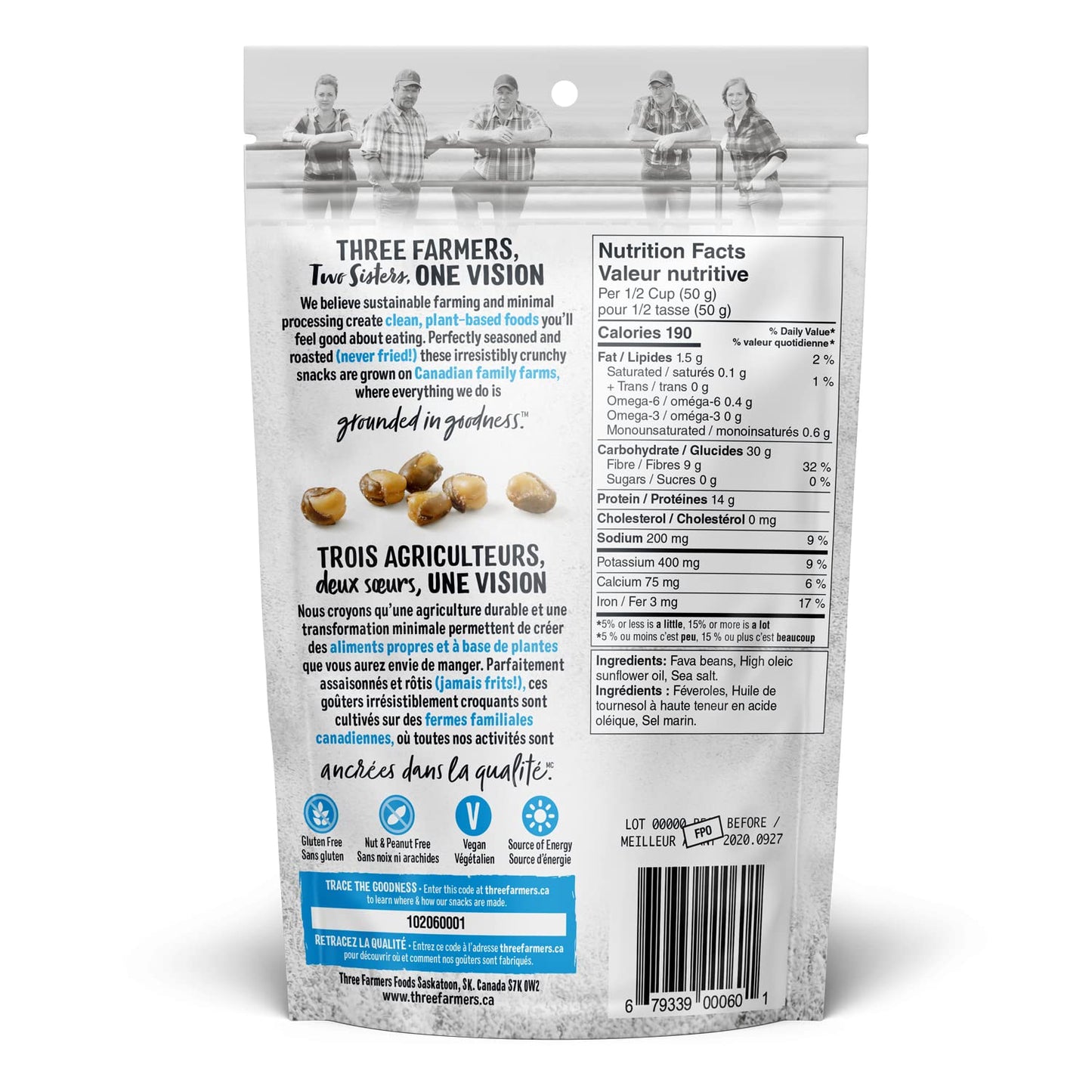 Three Farmers Sea Salt Roasted Fava Beans, 140 GR