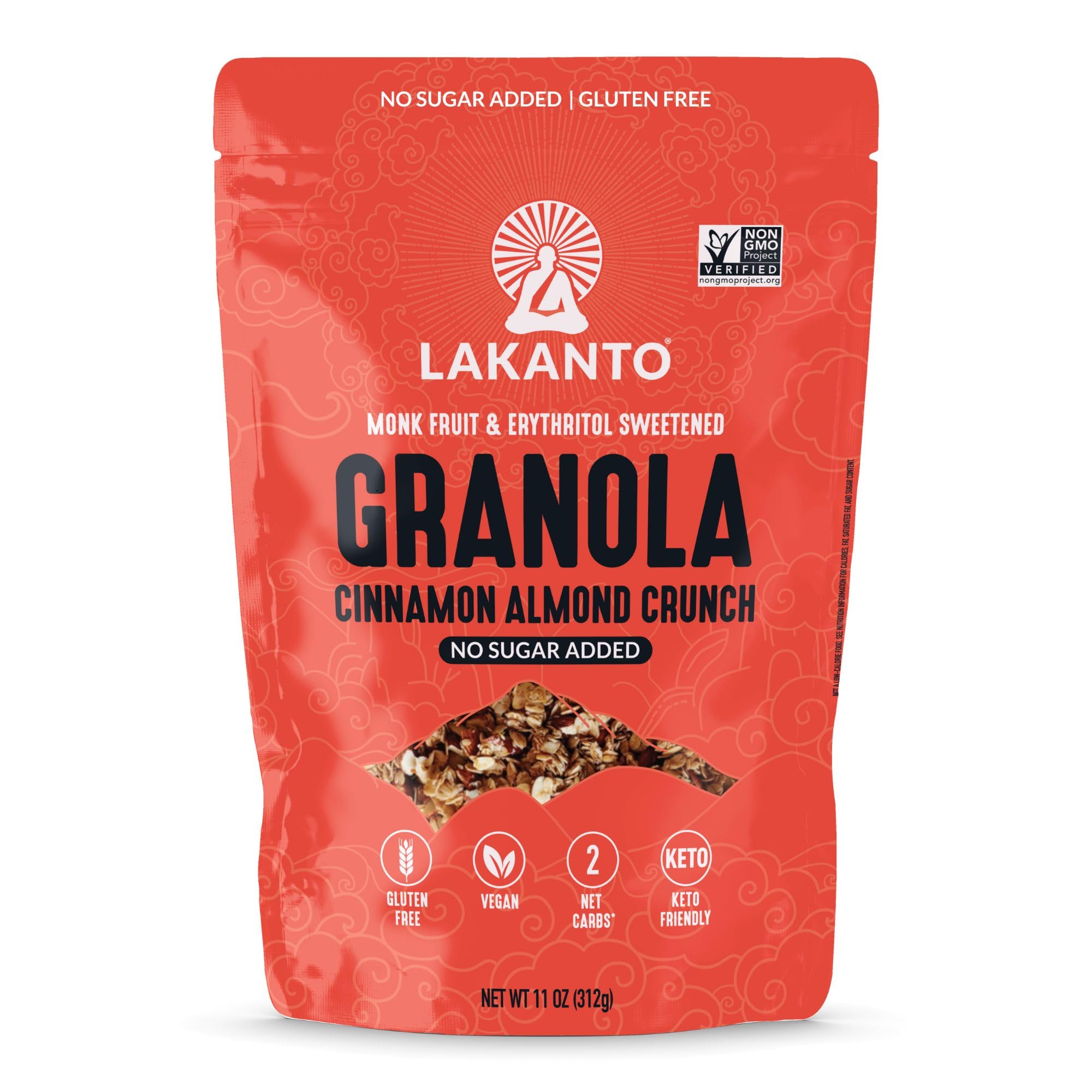 Lakanto Cinnamon Almond Crunch Granola - Delicious Snack, Quick Breakfast Cereal, Keto Friendly, Monk Fruit Sweetener, No Sugar Added, Vegan, Gluten