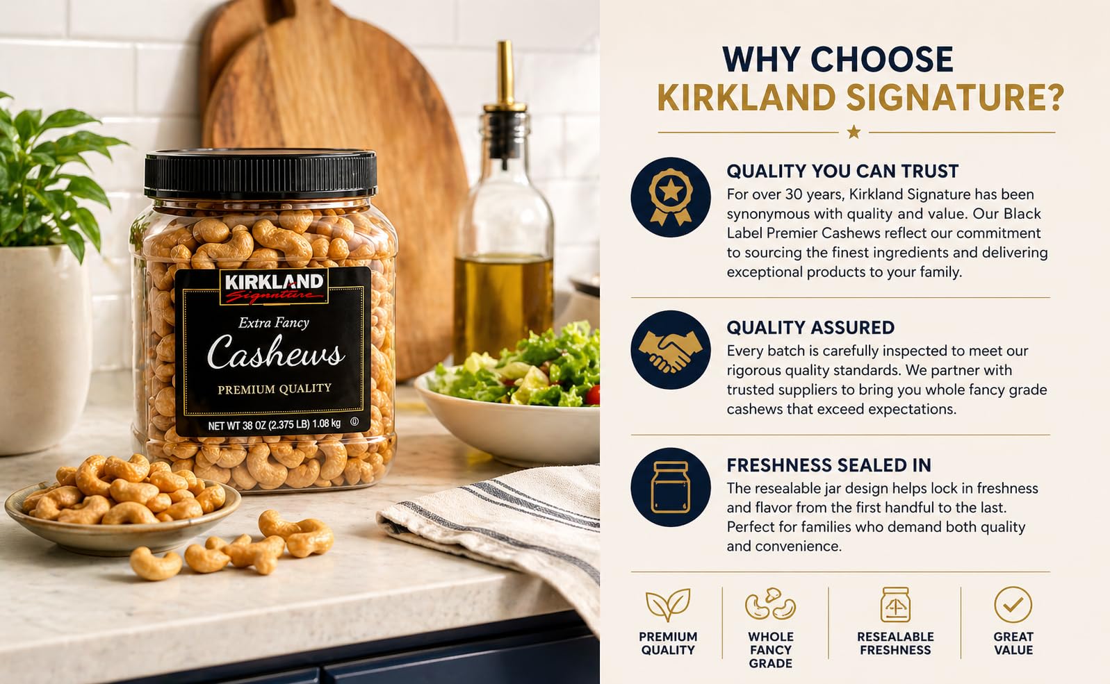 Kirkland Signature Black Label Premier Cashews (38 Ounce)