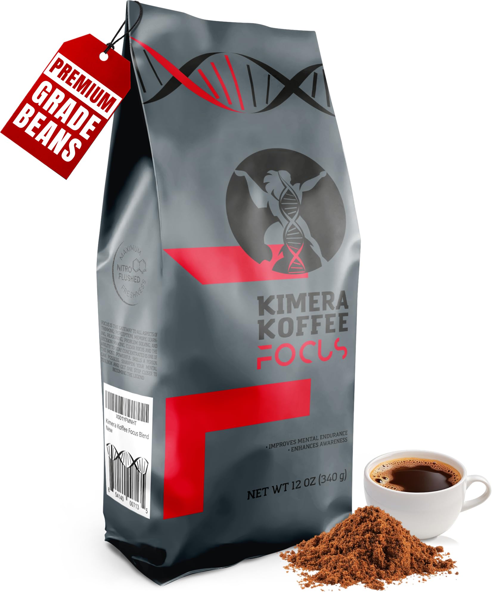 Kimera Koffee Focus Blend - Organic Light Roast Nootropic Coffee with L-Theanine, 12oz Ground