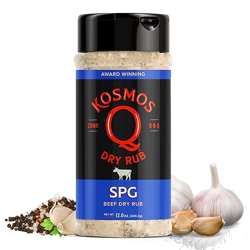 Kosmos Q SPG BBQ Dry Rub, Bold Salt Pepper Garlic Blend with Organic Cane Sugar, BBQ Seasoning for Brisket, Chicken, Steak, Ribs, Pork, Seafood